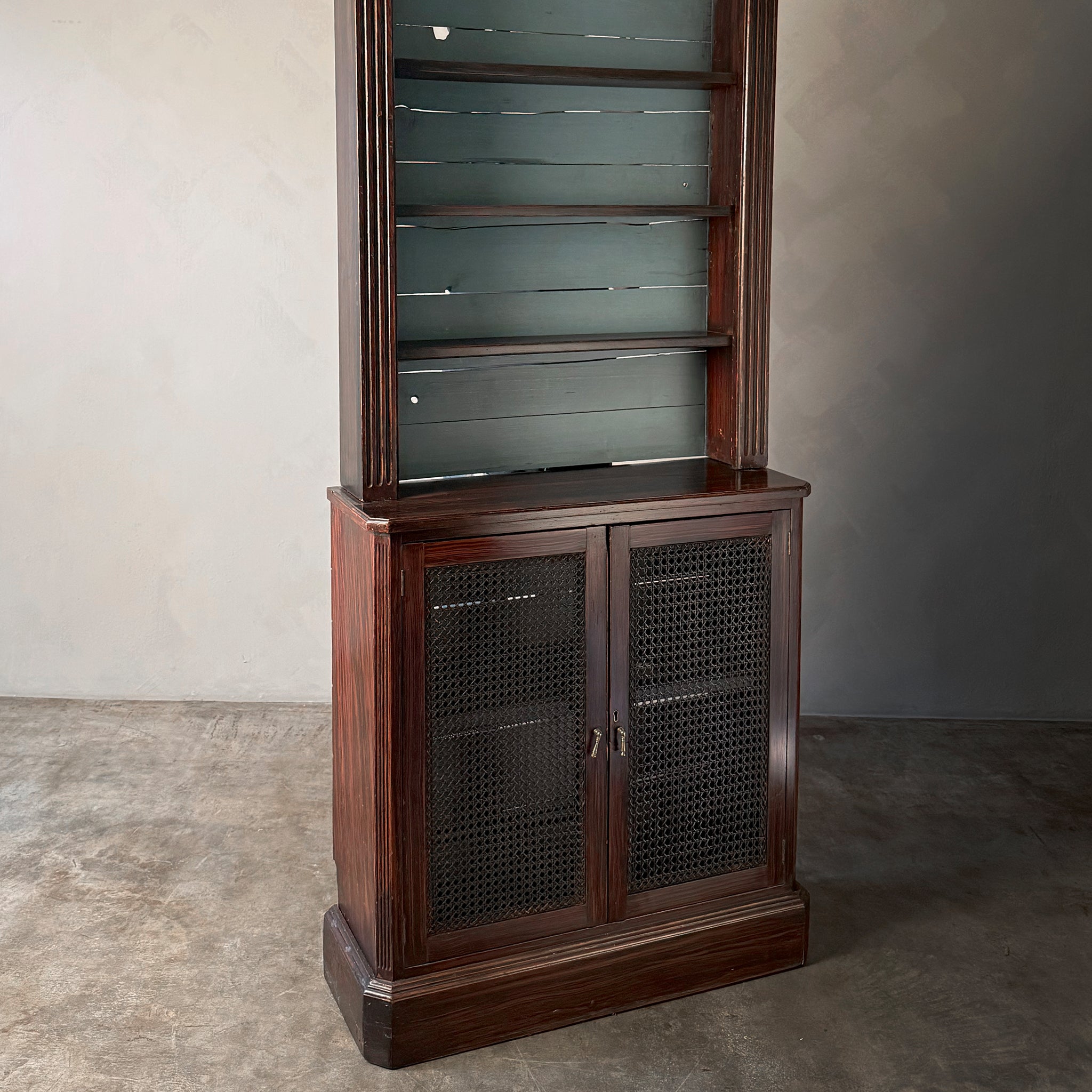Victorian English Bookcase with Caned Doors