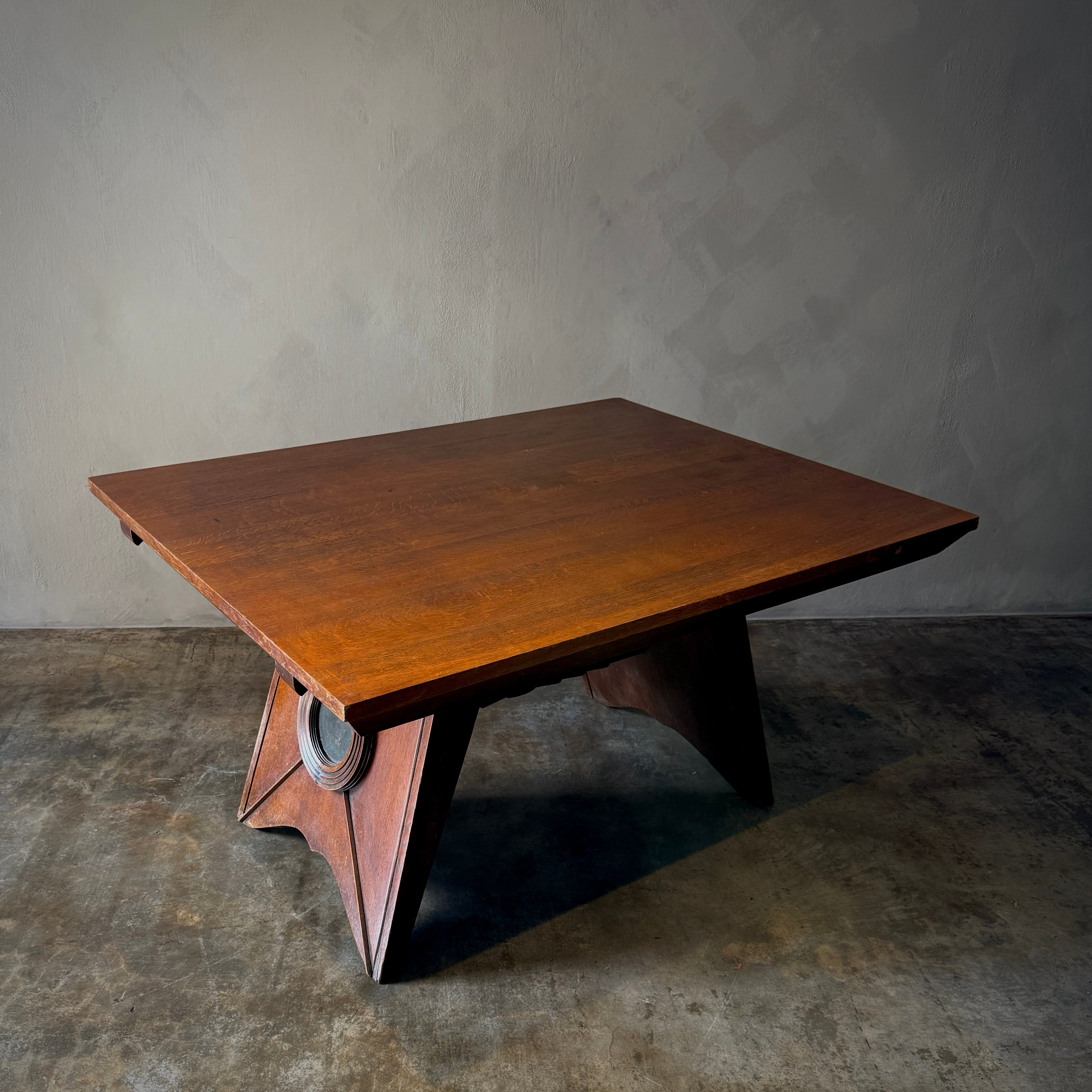 Atypical Oak and Leather Table