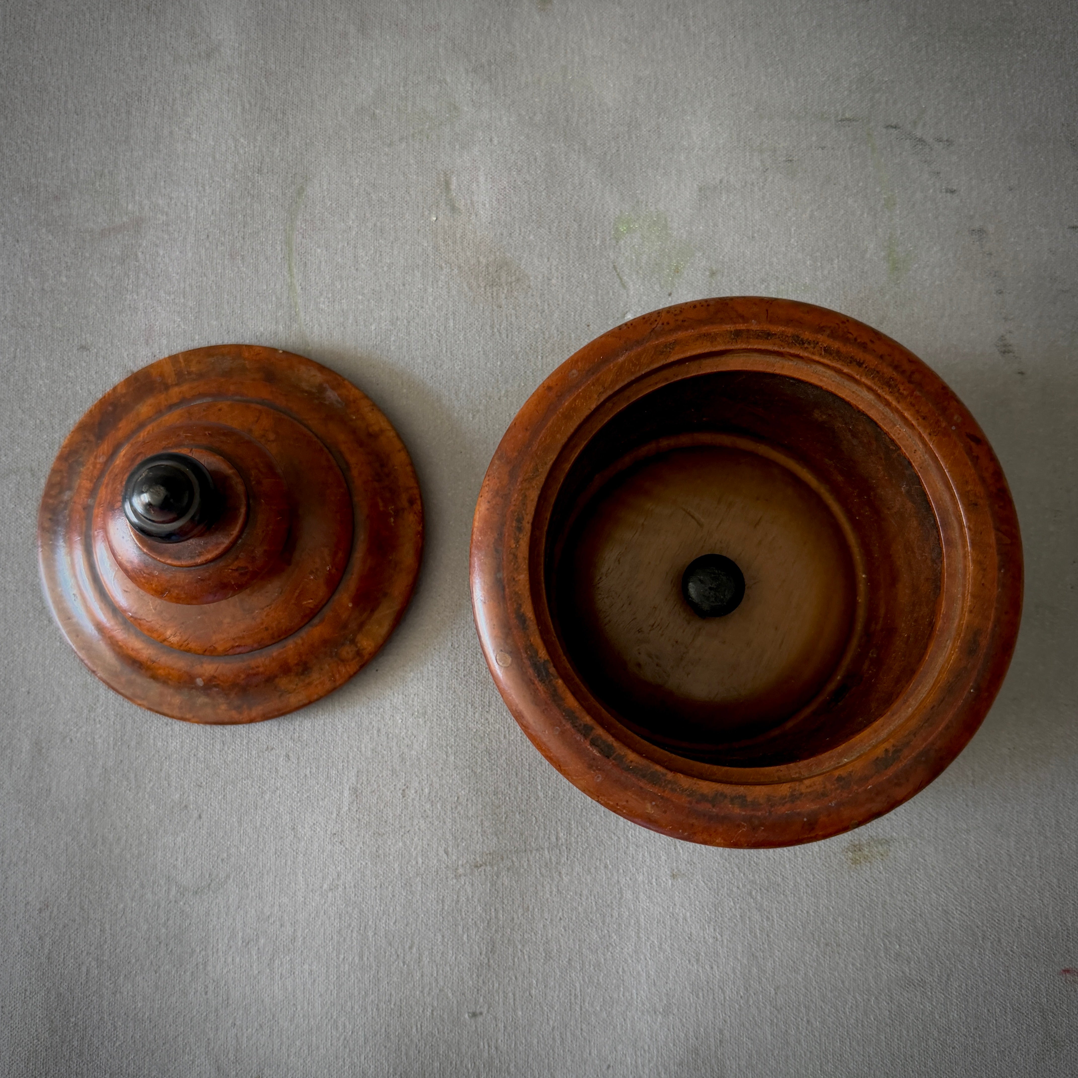 Turned Fruitwood Tobacco Jar with Low Domed Lid
