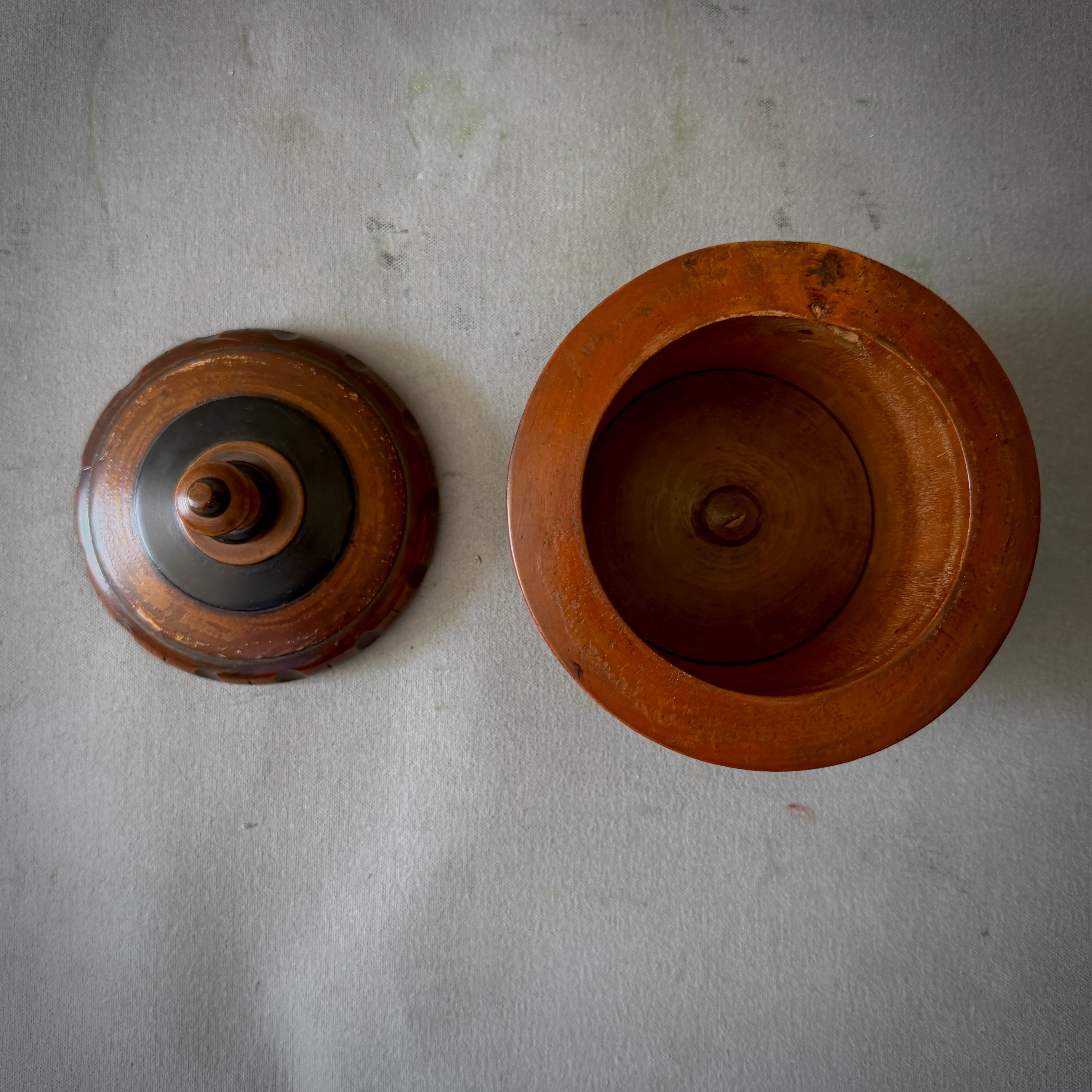 Turned Fruitwood Tobacco Jar with Carved Band Detail