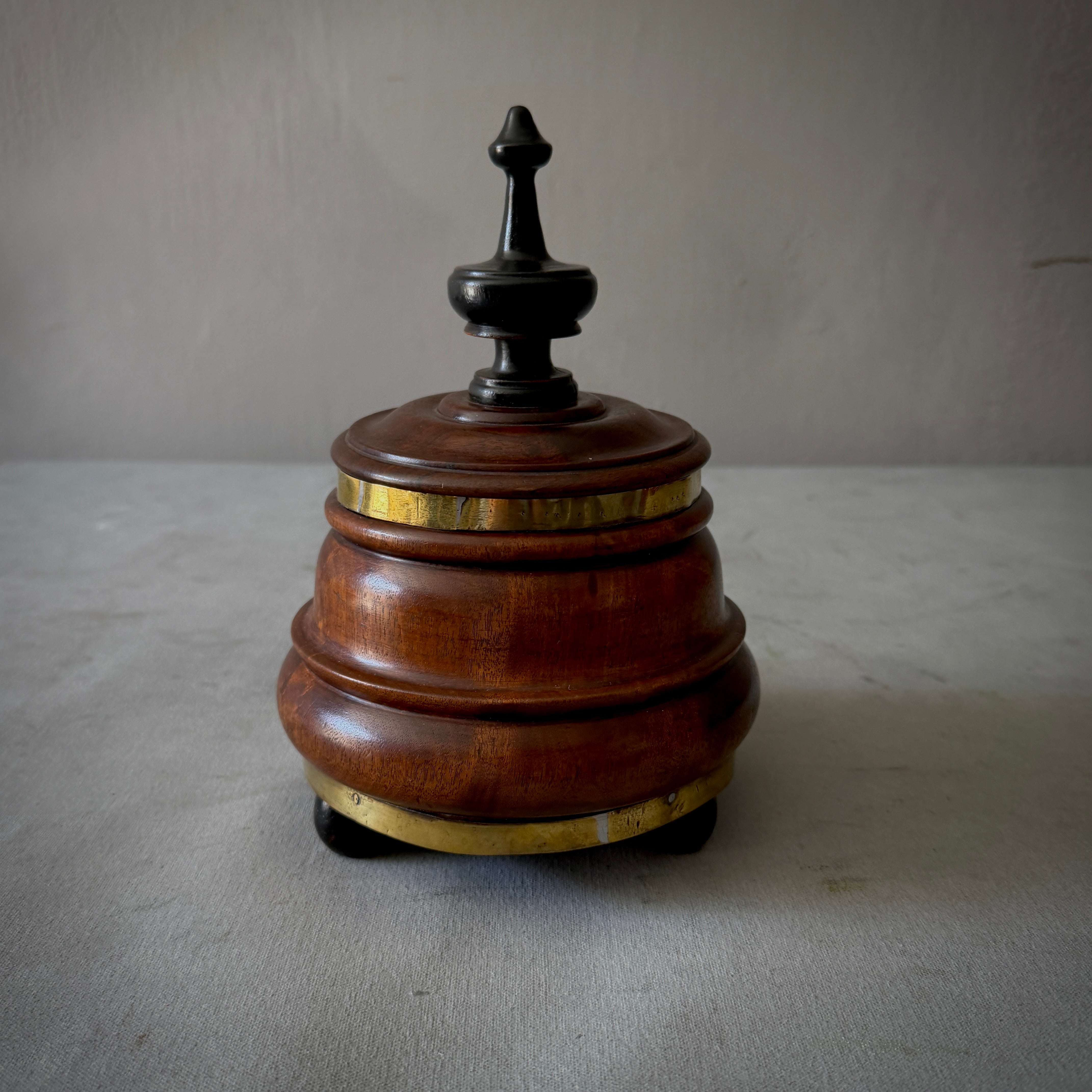 Large Fruitwood Tobacco Jar with Brass Banding