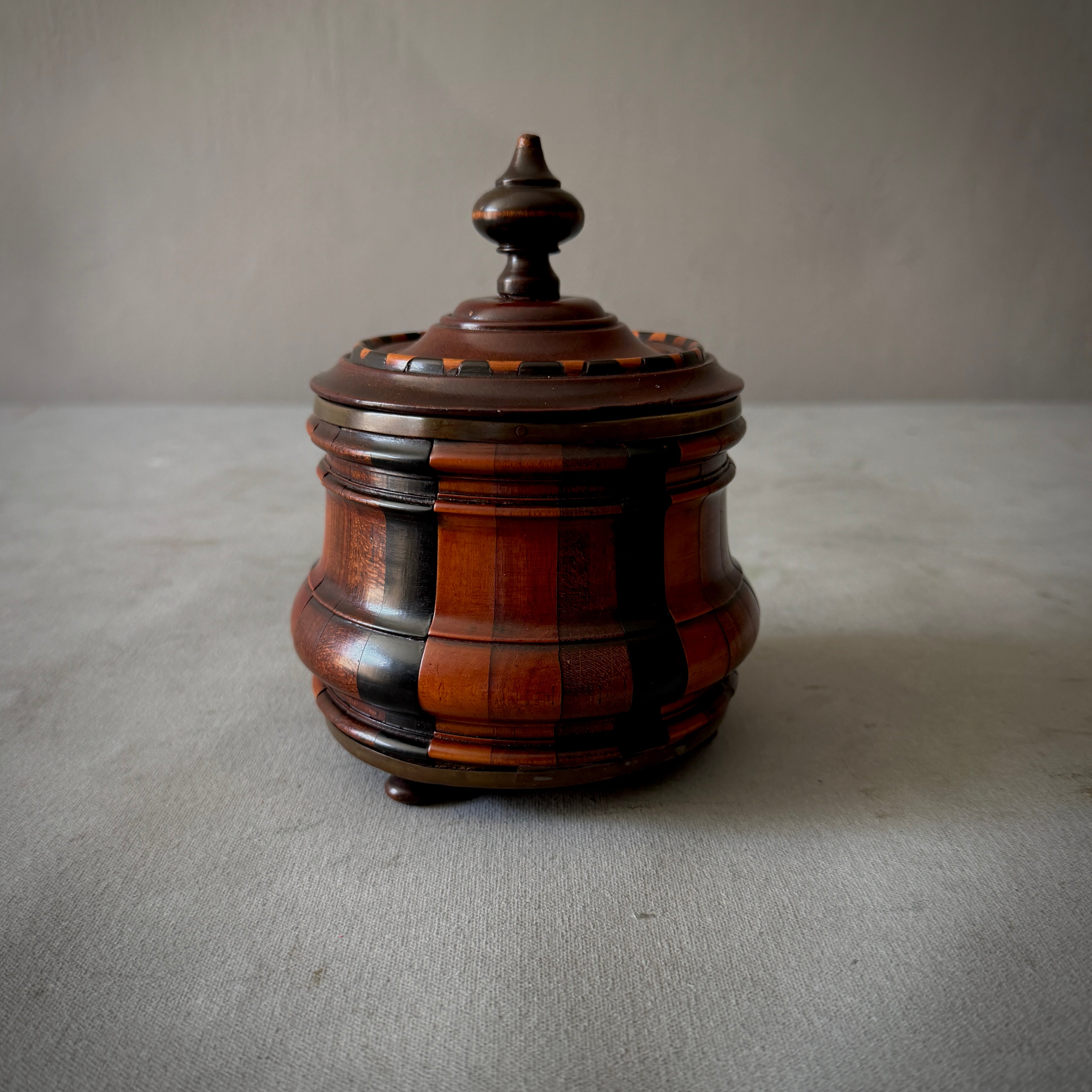 Banded Fruitwood Tobacco Jar with Ebonized Accents