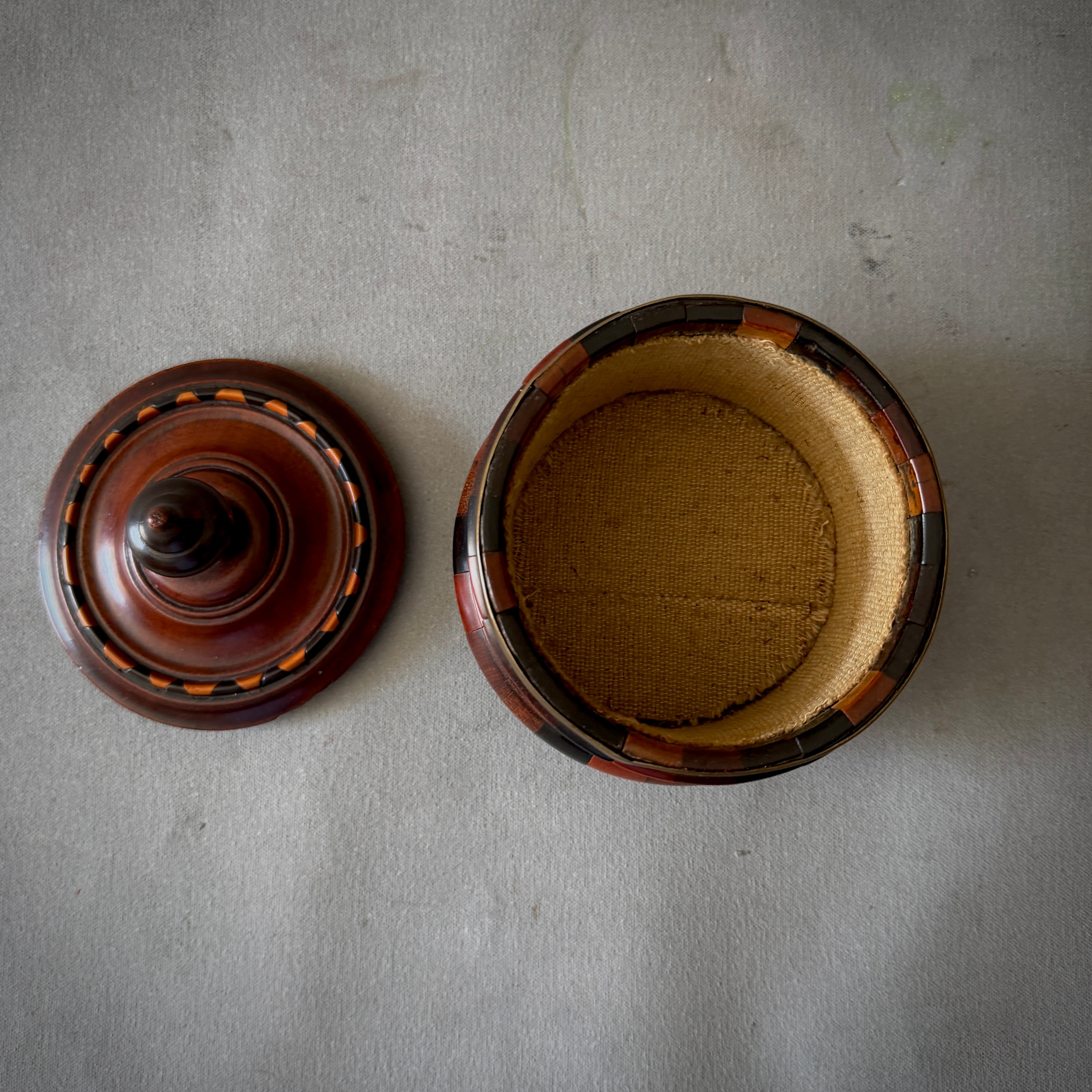 Banded Fruitwood Tobacco Jar with Ebonized Accents