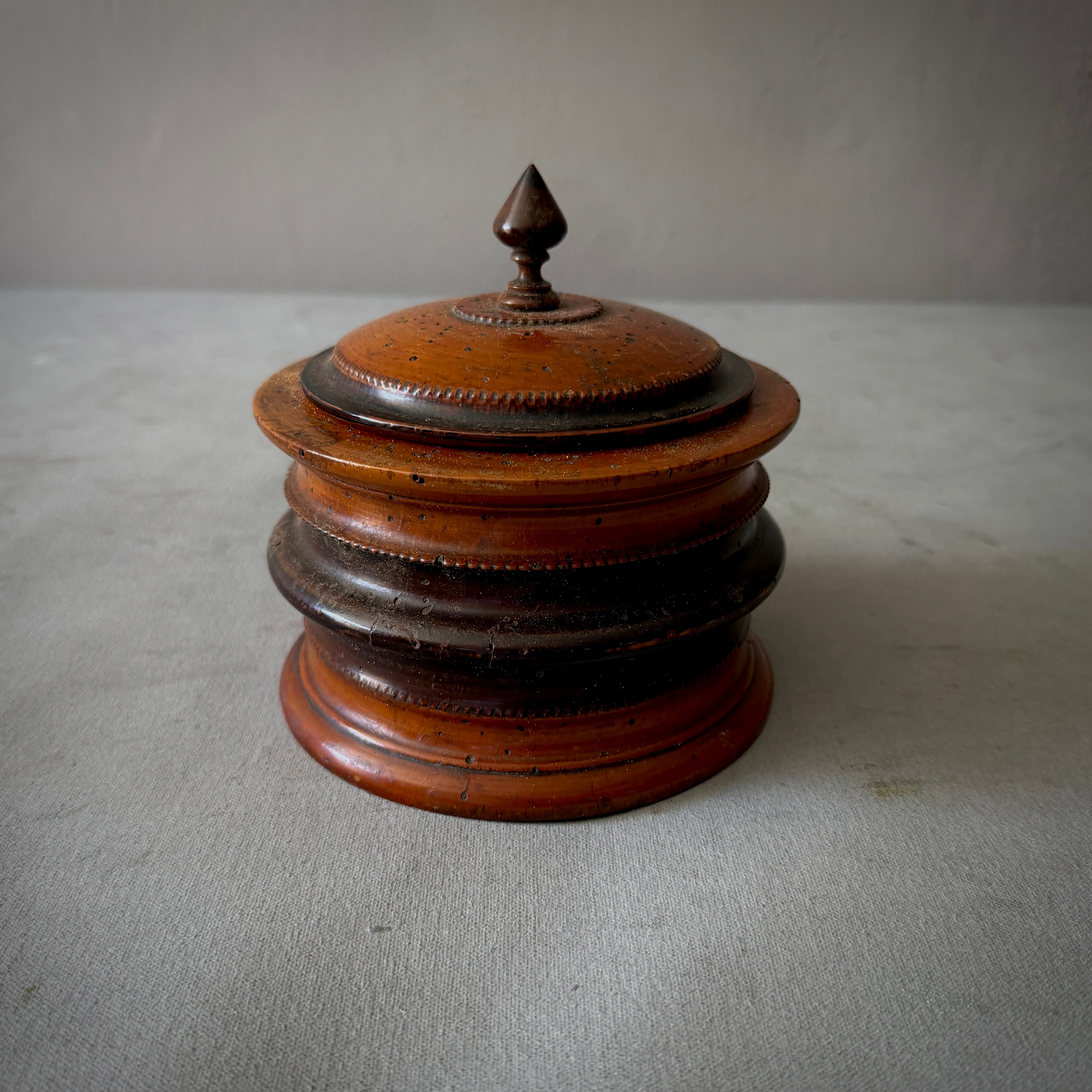 Fruitwood Tobacco Jar with Beaded Lid Detail