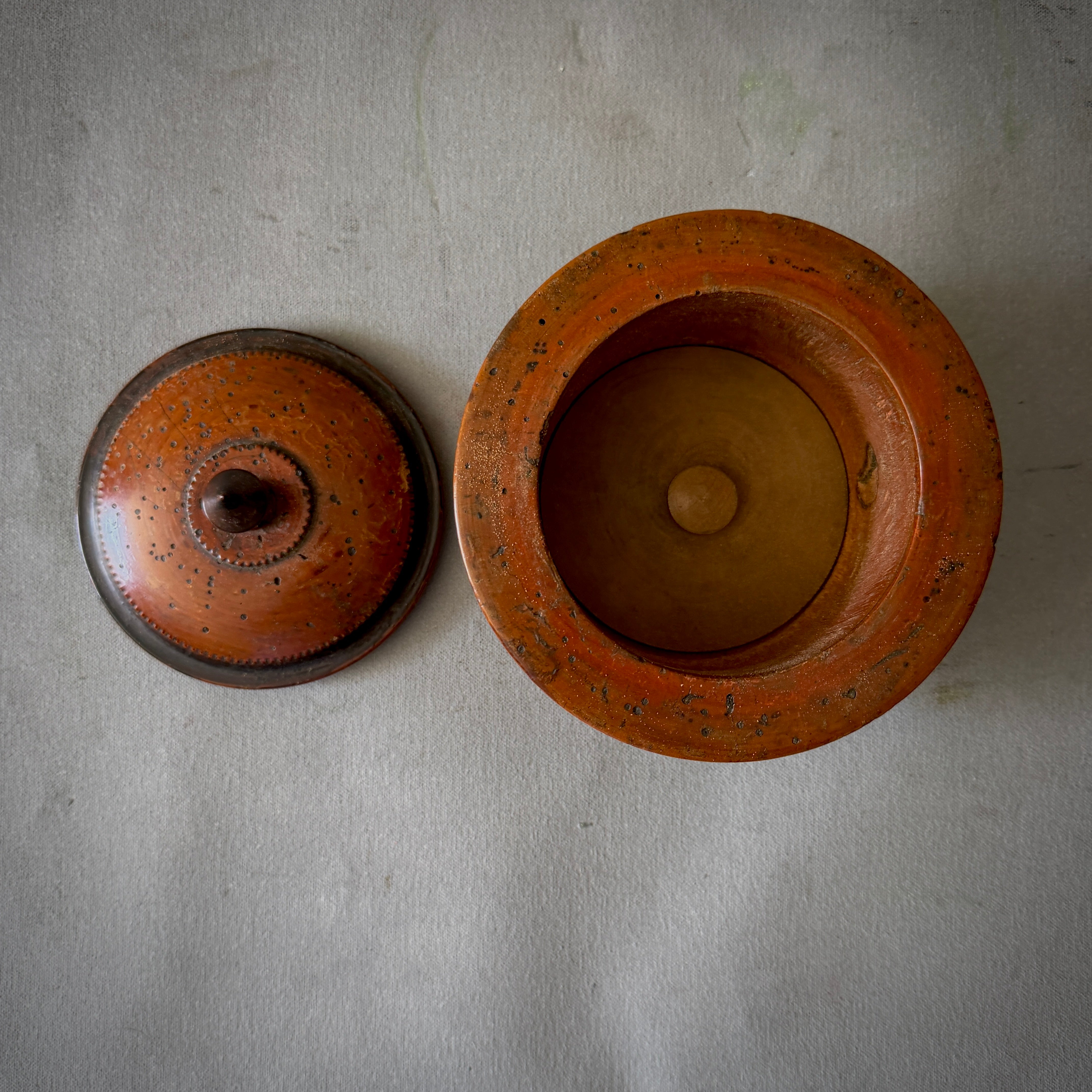 Fruitwood Tobacco Jar with Beaded Lid Detail