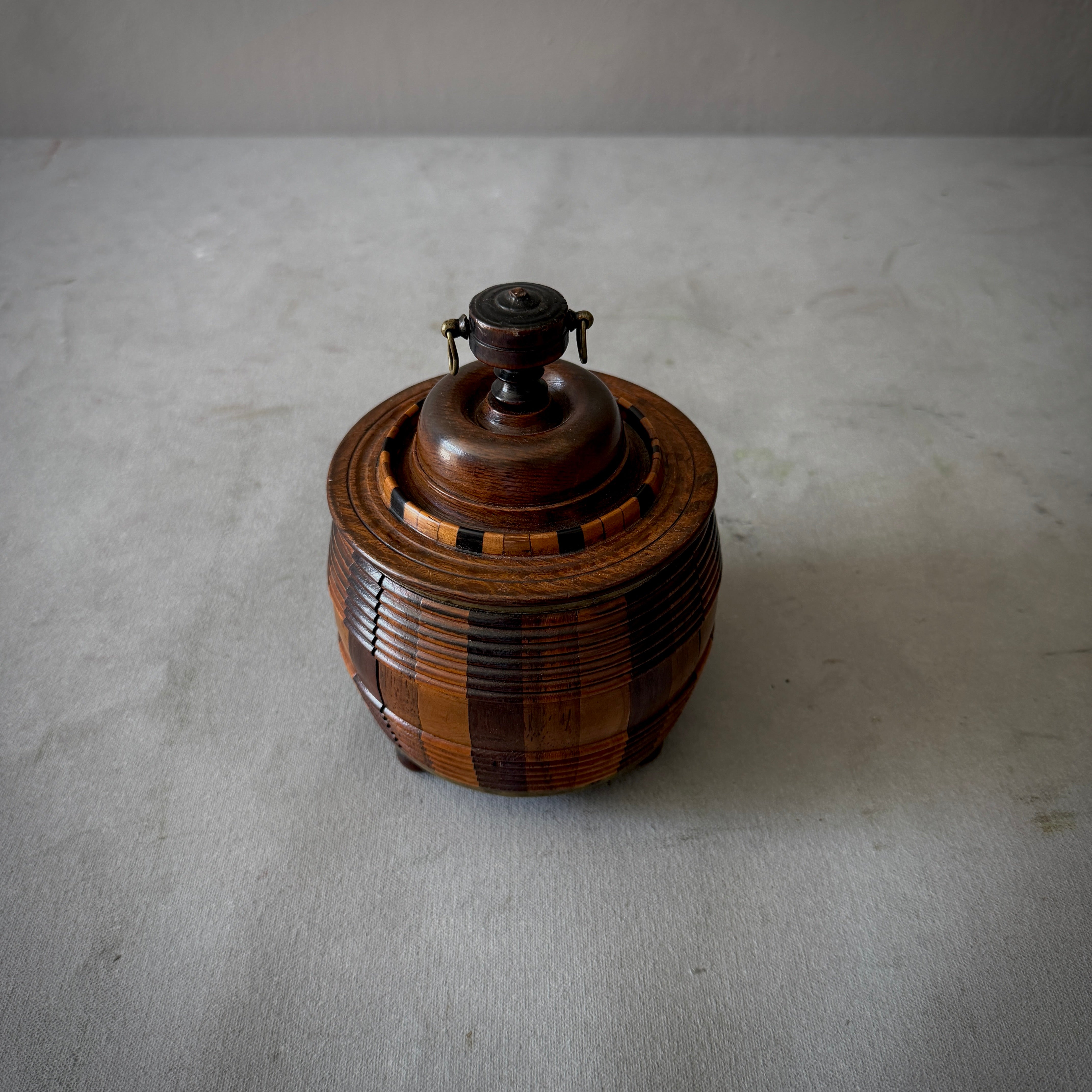 Barrel-Form Fruitwood Tobacco Jar on Bun Feet