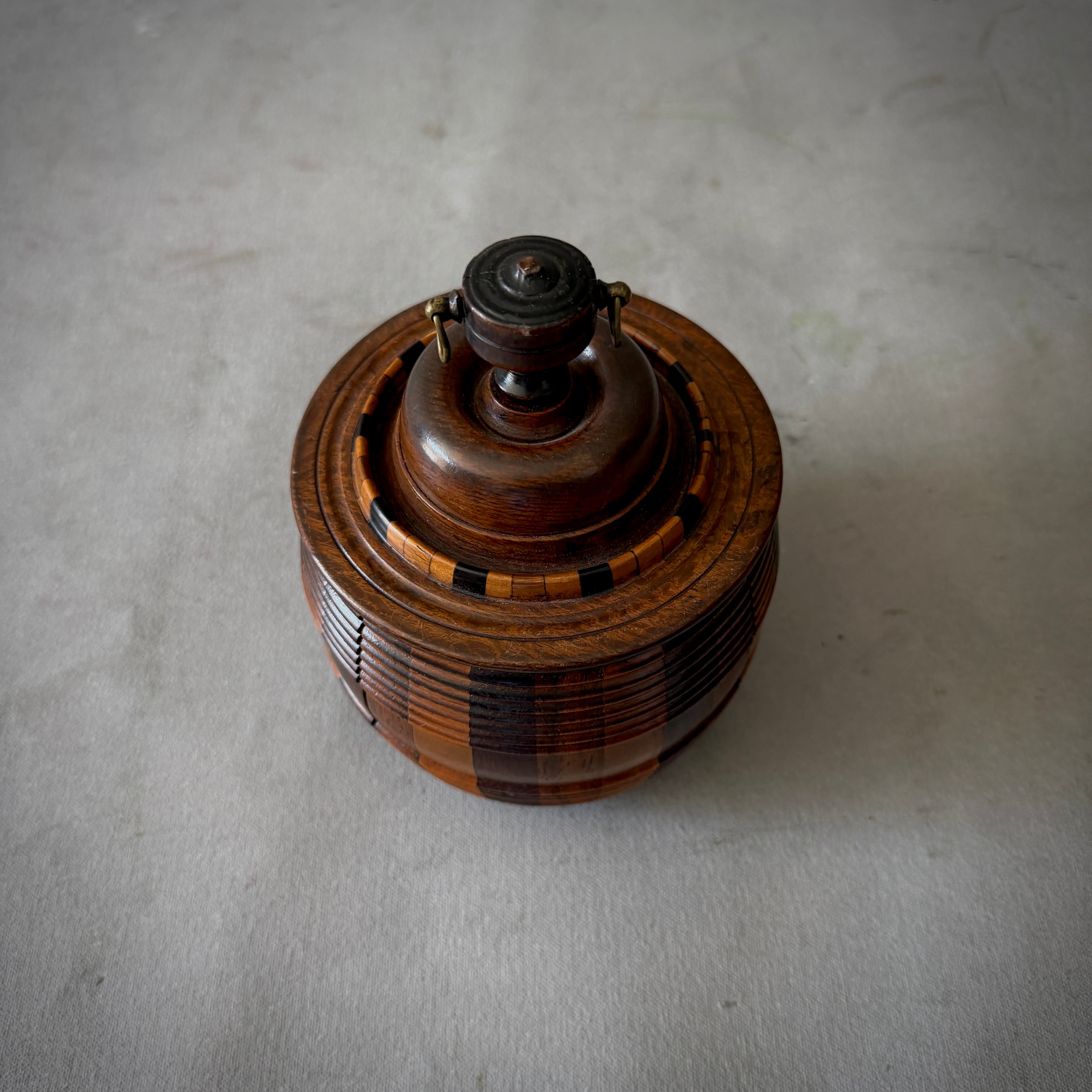 Barrel-Form Fruitwood Tobacco Jar on Bun Feet