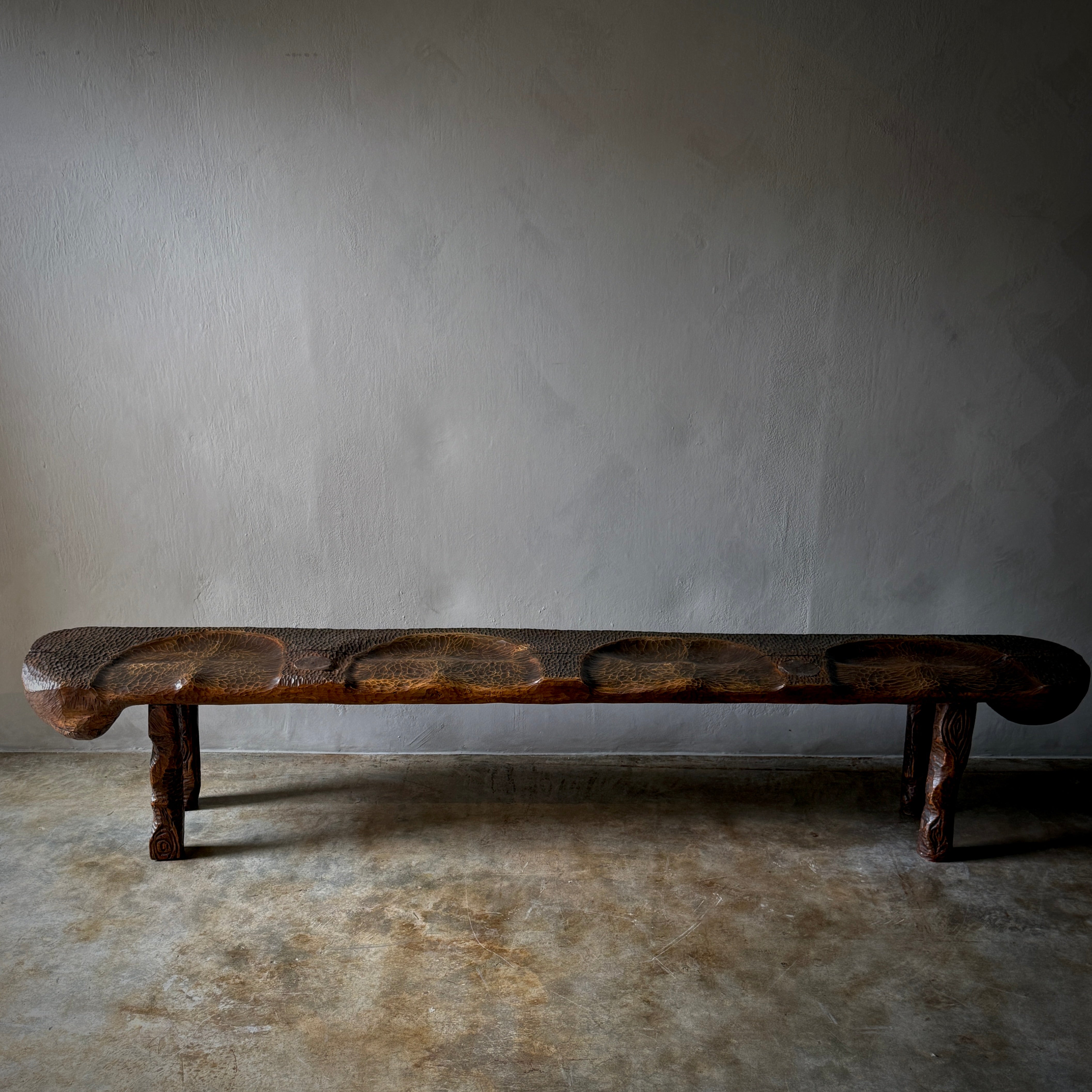 Brutalist Four Seater Carved Bench