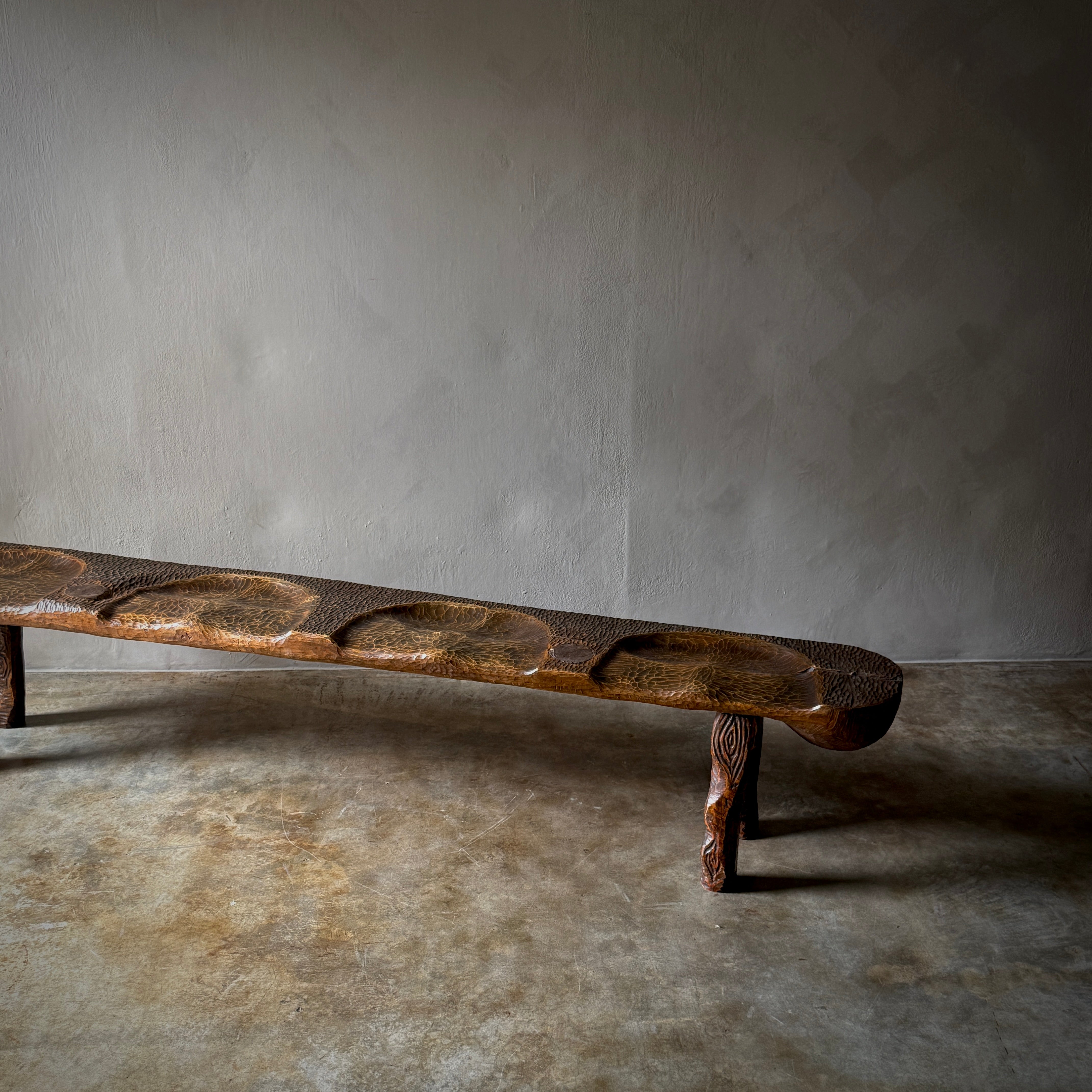 Brutalist Four Seater Carved Bench