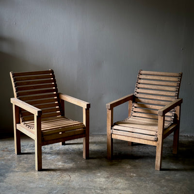 Pair of French 1970s Ash Wood Armchairs