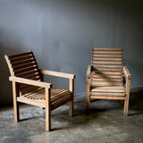 Pair of French 1970s Ash Wood Armchairs