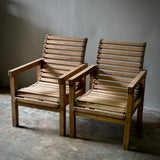 Pair of French 1970s Ash Wood Armchairs