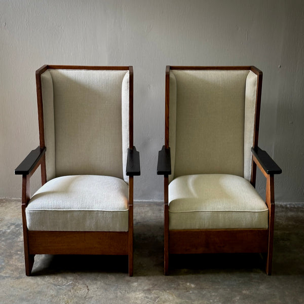 Pair of Haagse School High Back Arm Chairs