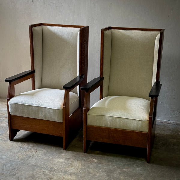 Pair of Haagse School High Back Arm Chairs