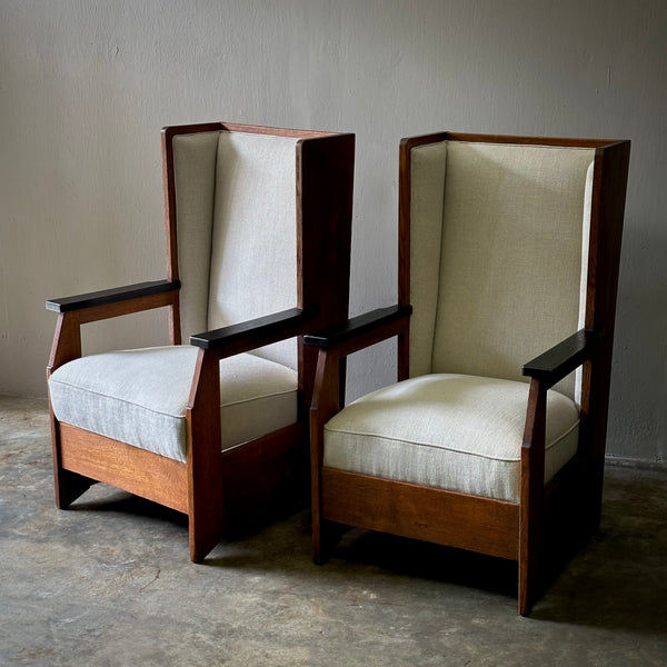 Pair of Haagse School High Back Arm Chairs