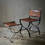Spanish Leather and Iron Chair with Bench.