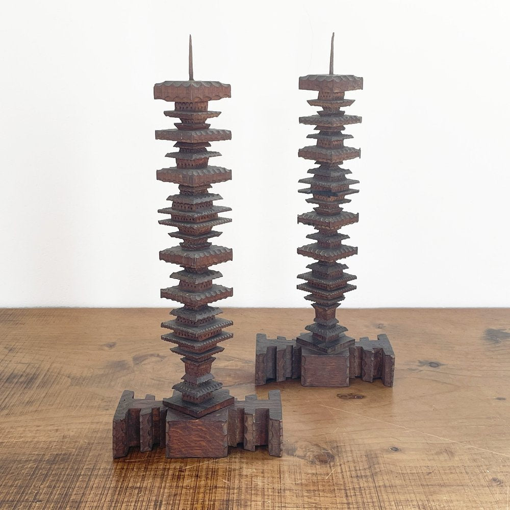 Pair of Tramp Art Candlesticks