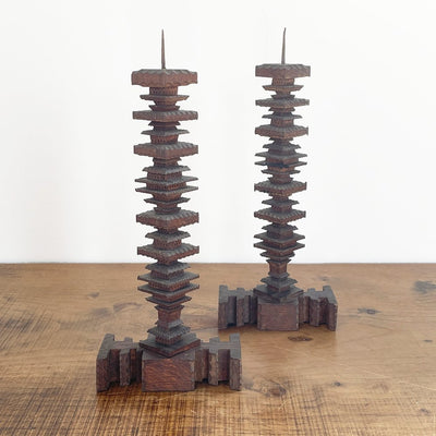 Pair of Tramp Art Candlesticks