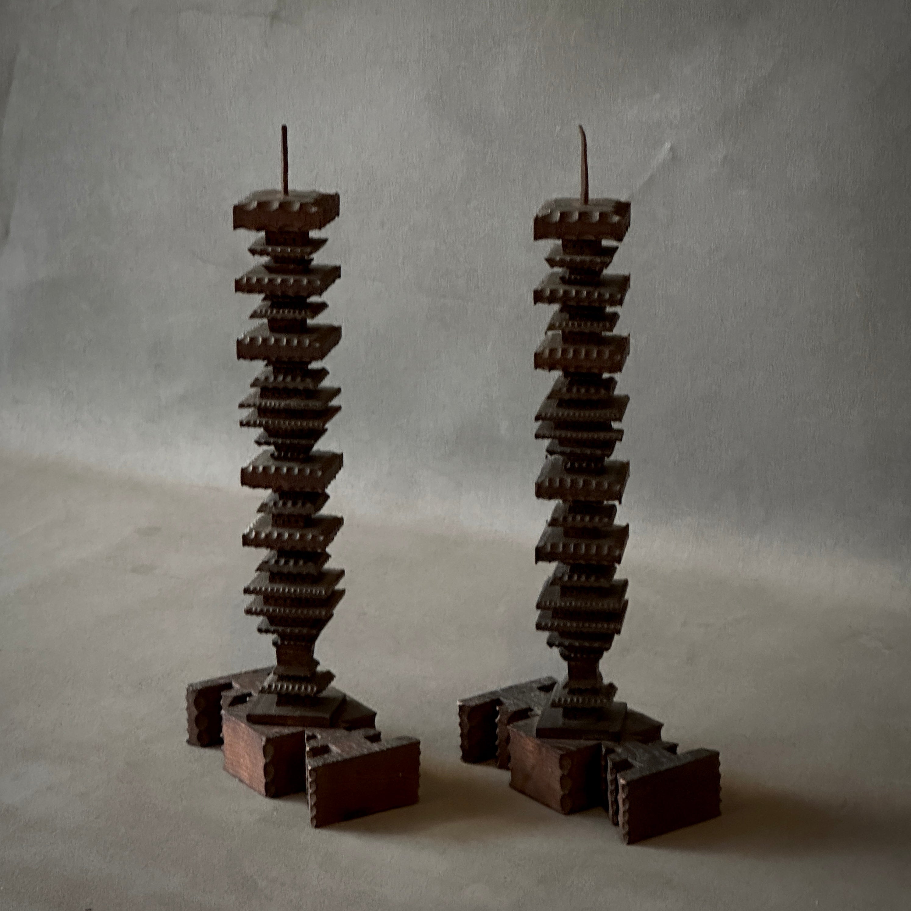 Pair of Tramp Art Candlesticks
