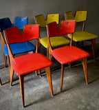 Set of Six Mid-Century Chairs with Color Vinyl