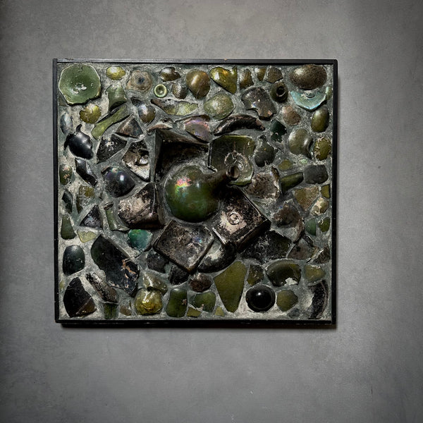 Midcentury Art Panel with Antique Glass Bottles
