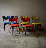 Set of Six Mid-Century Chairs with Color Vinyl