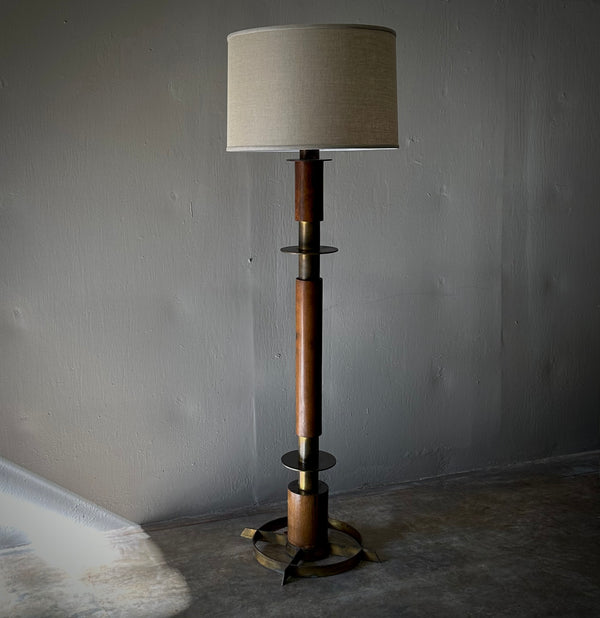 Jordi Villanova Wood and Brass Floor Lamp