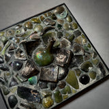 Midcentury Art Panel with Antique Glass Bottles