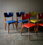 Set of Six Mid-Century Chairs with Color Vinyl