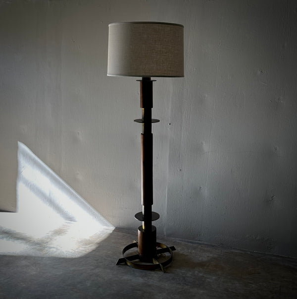 Jordi Villanova Wood and Brass Floor Lamp