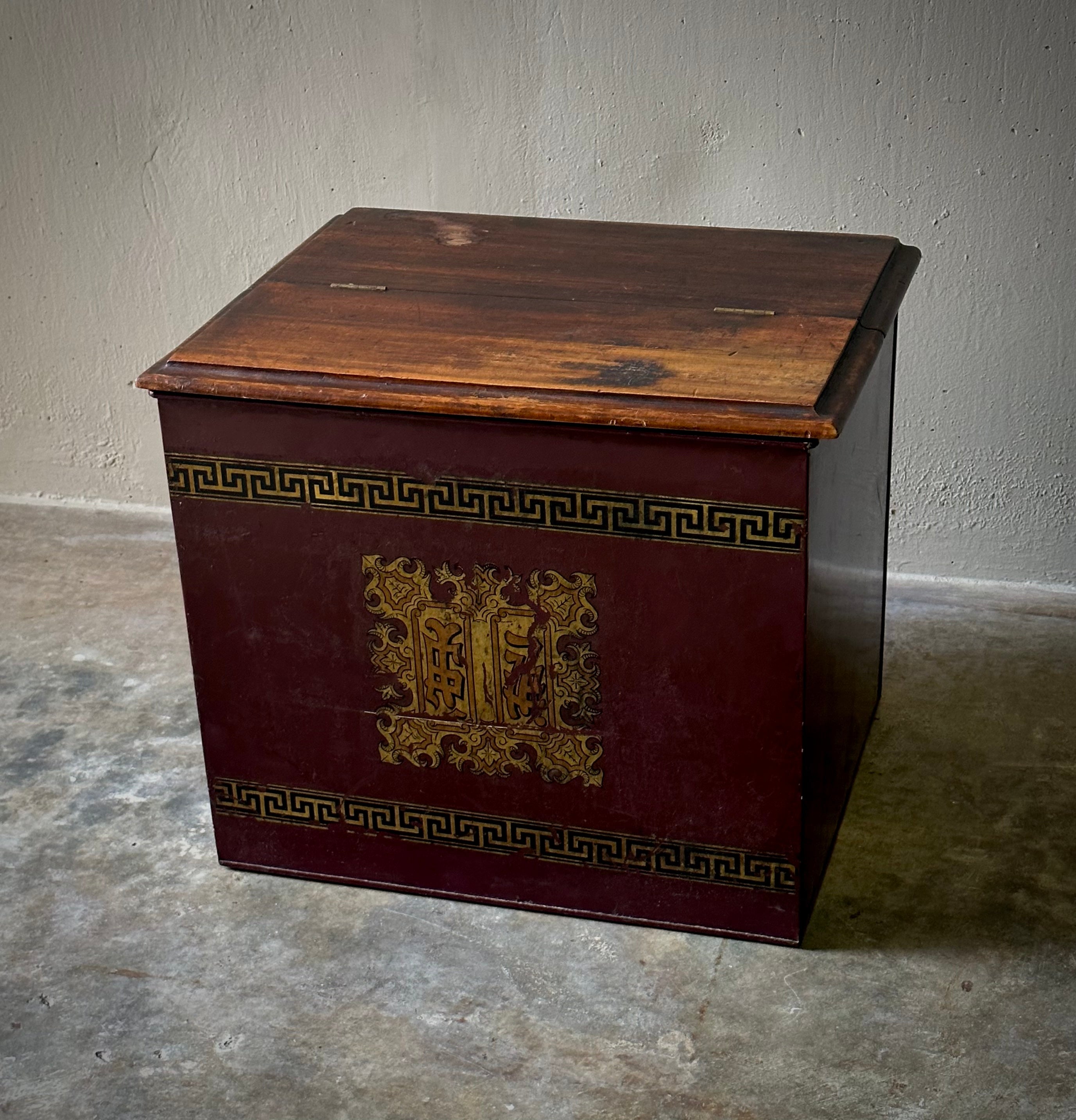 Tole Box With Mahogany Lift Top