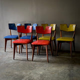 Set of Six Mid-Century Chairs with Color Vinyl