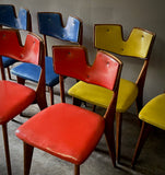 Set of Six Mid-Century Chairs with Color Vinyl