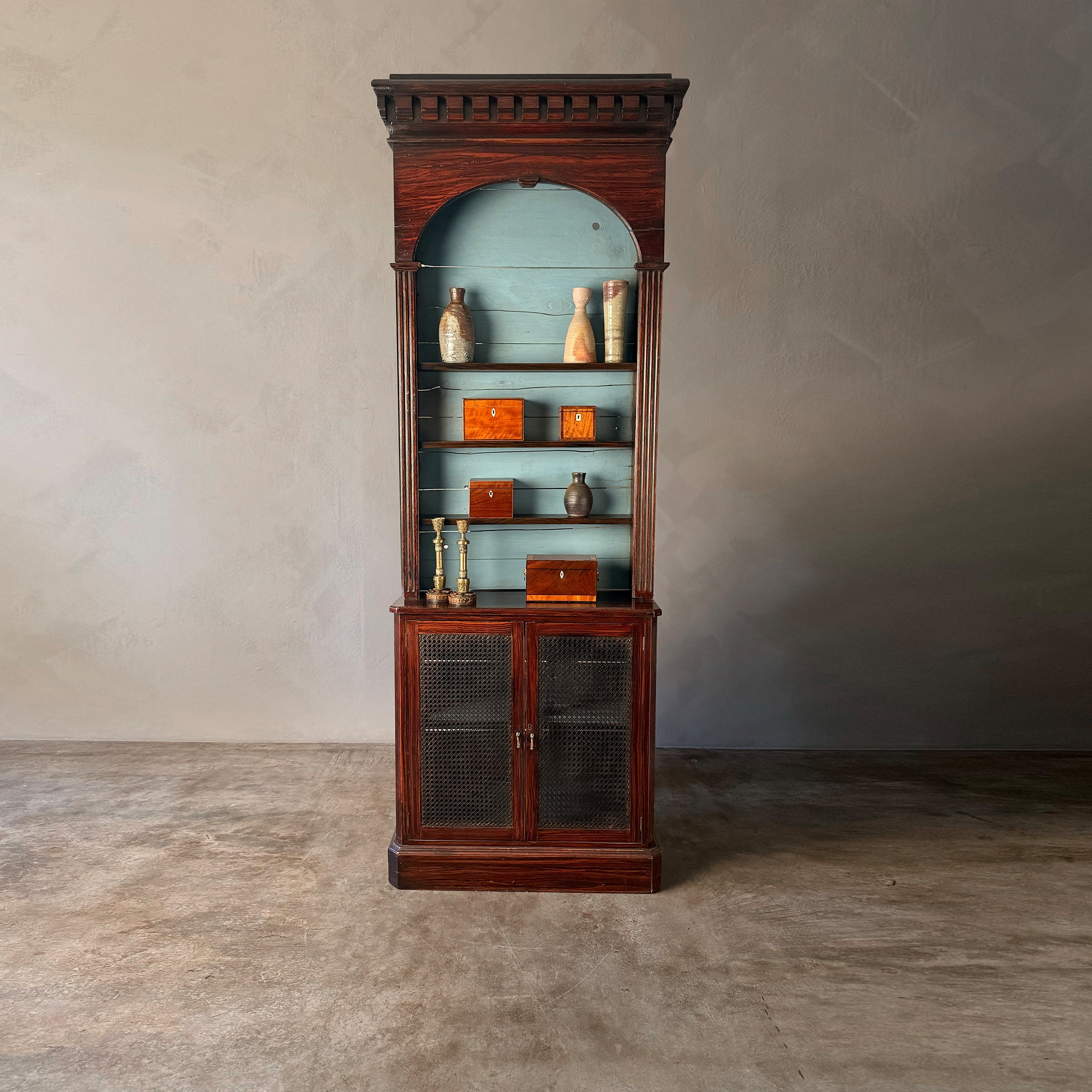 Victorian English Bookcase with Caned Doors