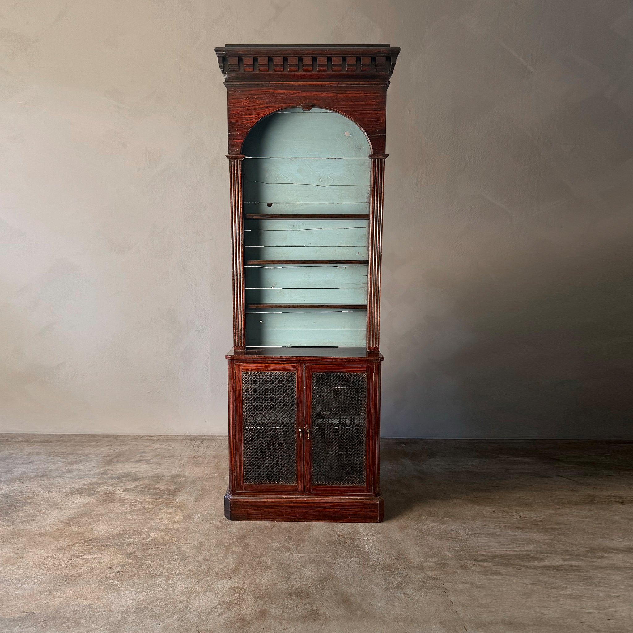 Victorian English Bookcase with Caned Doors