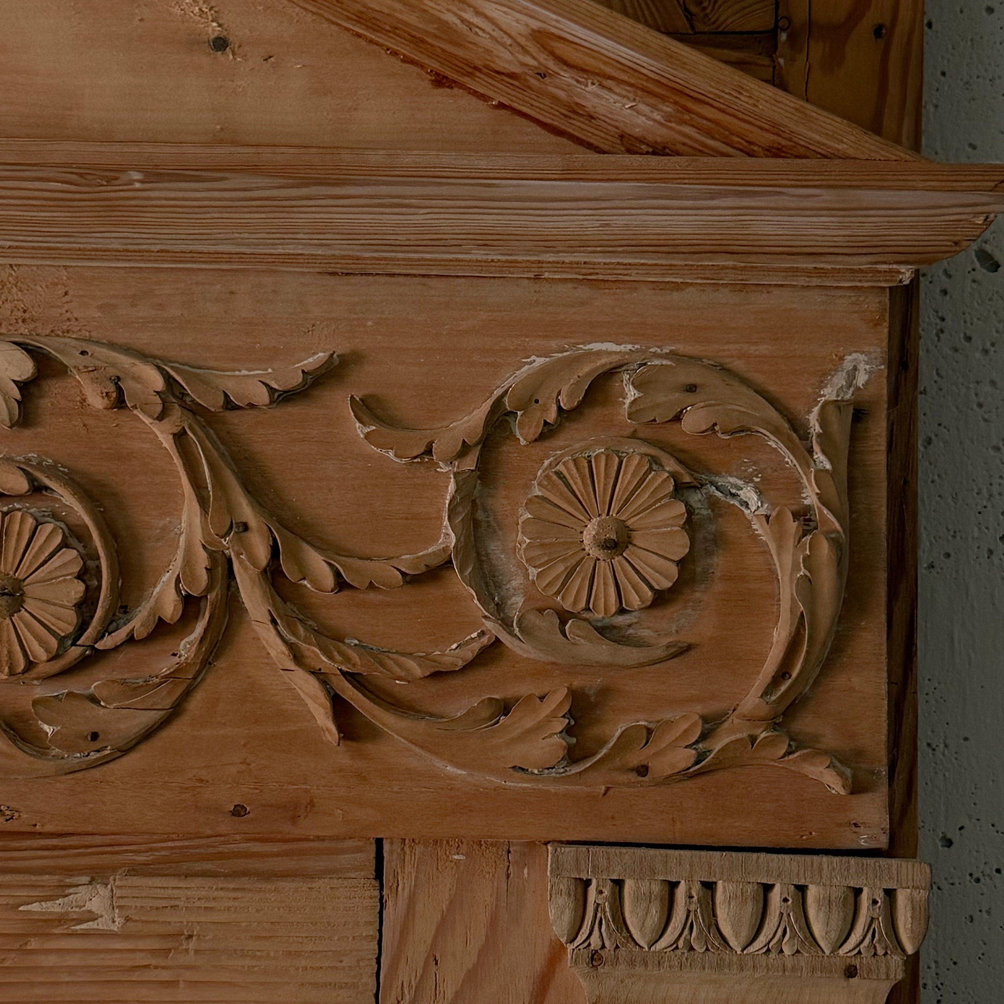 19th Century French Empire Pine Mirror with Neoclassical Pediment Top
