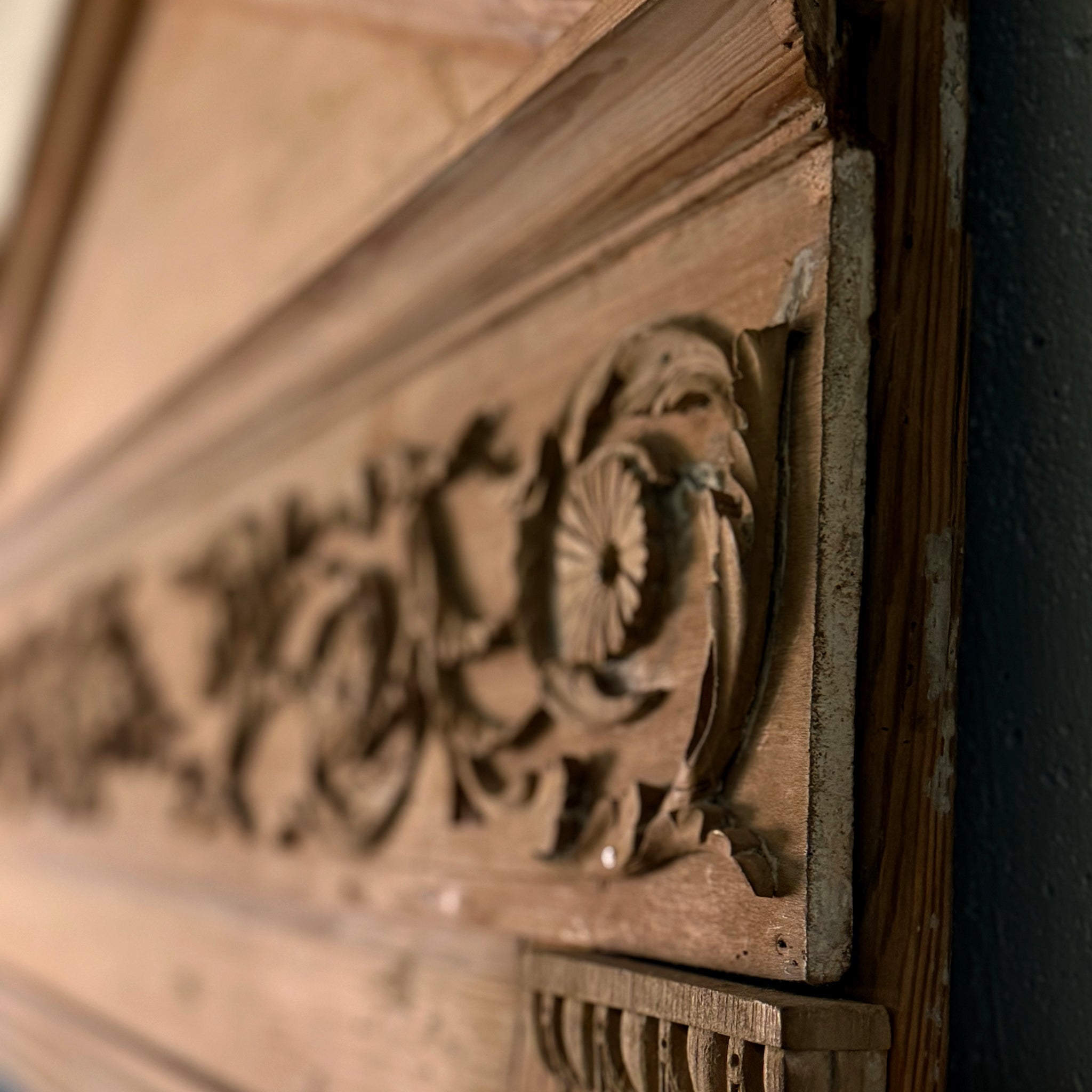 19th Century French Empire Pine Mirror with Neoclassical Pediment Top