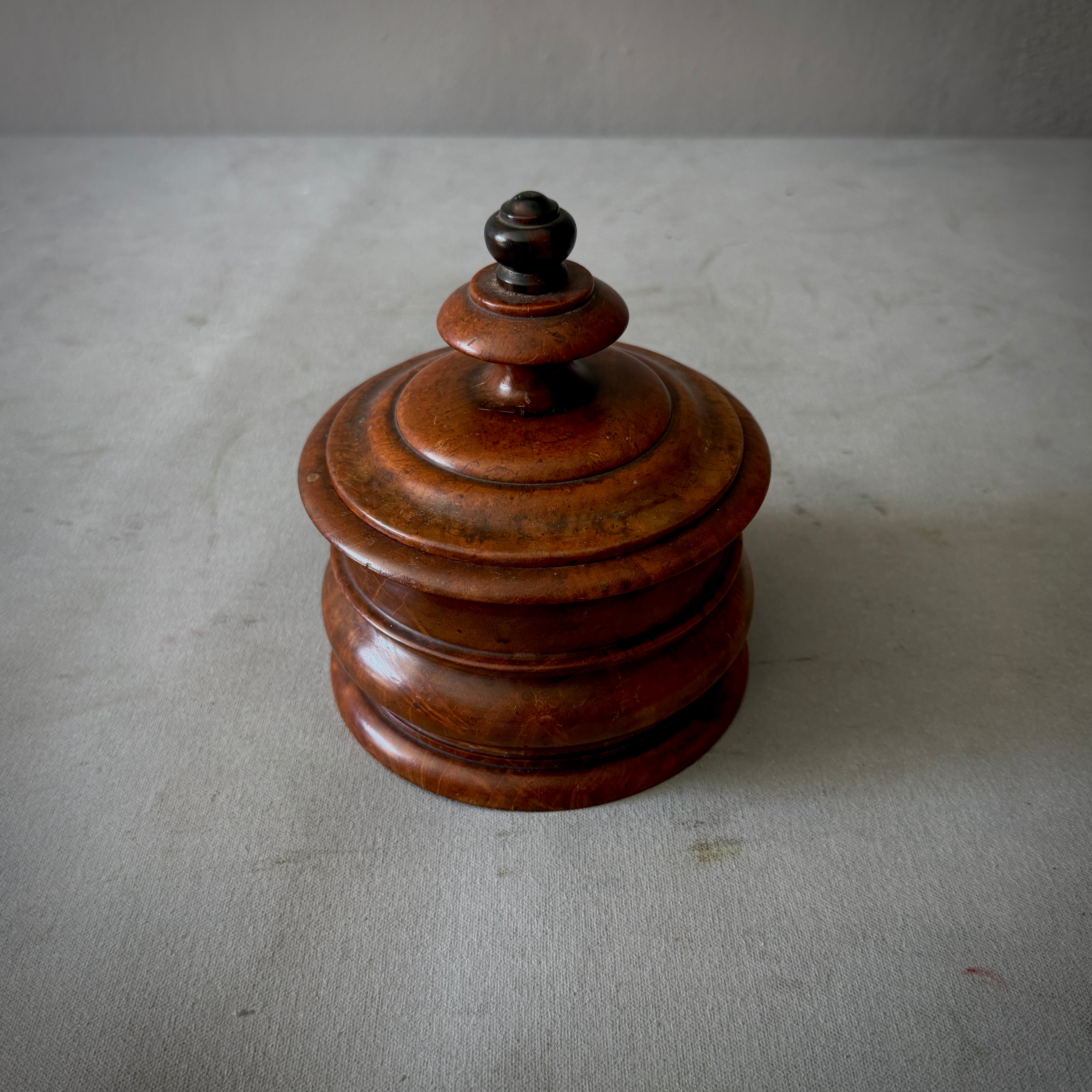 Turned Fruitwood Tobacco Jar with Low Domed Lid
