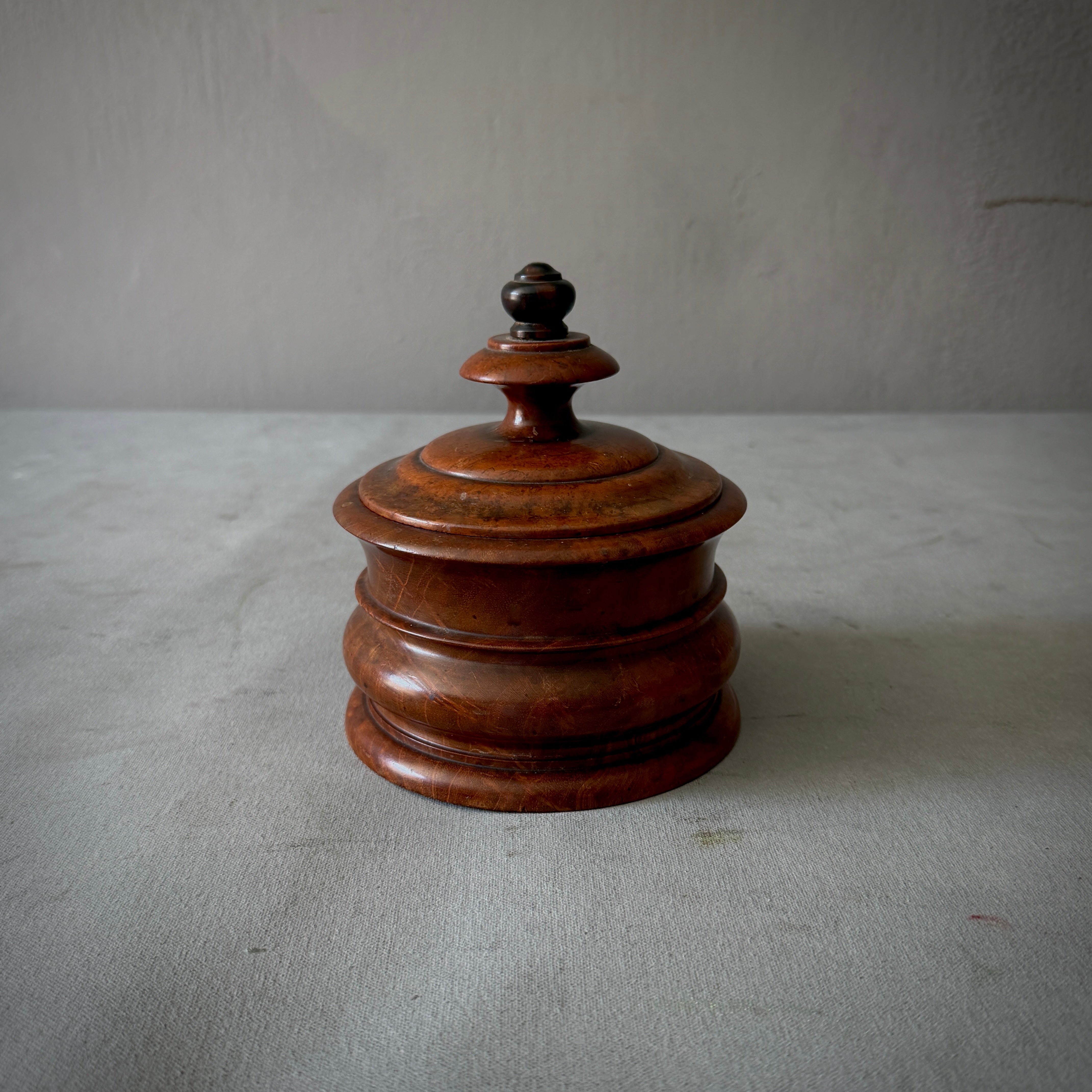 Turned Fruitwood Tobacco Jar with Low Domed Lid