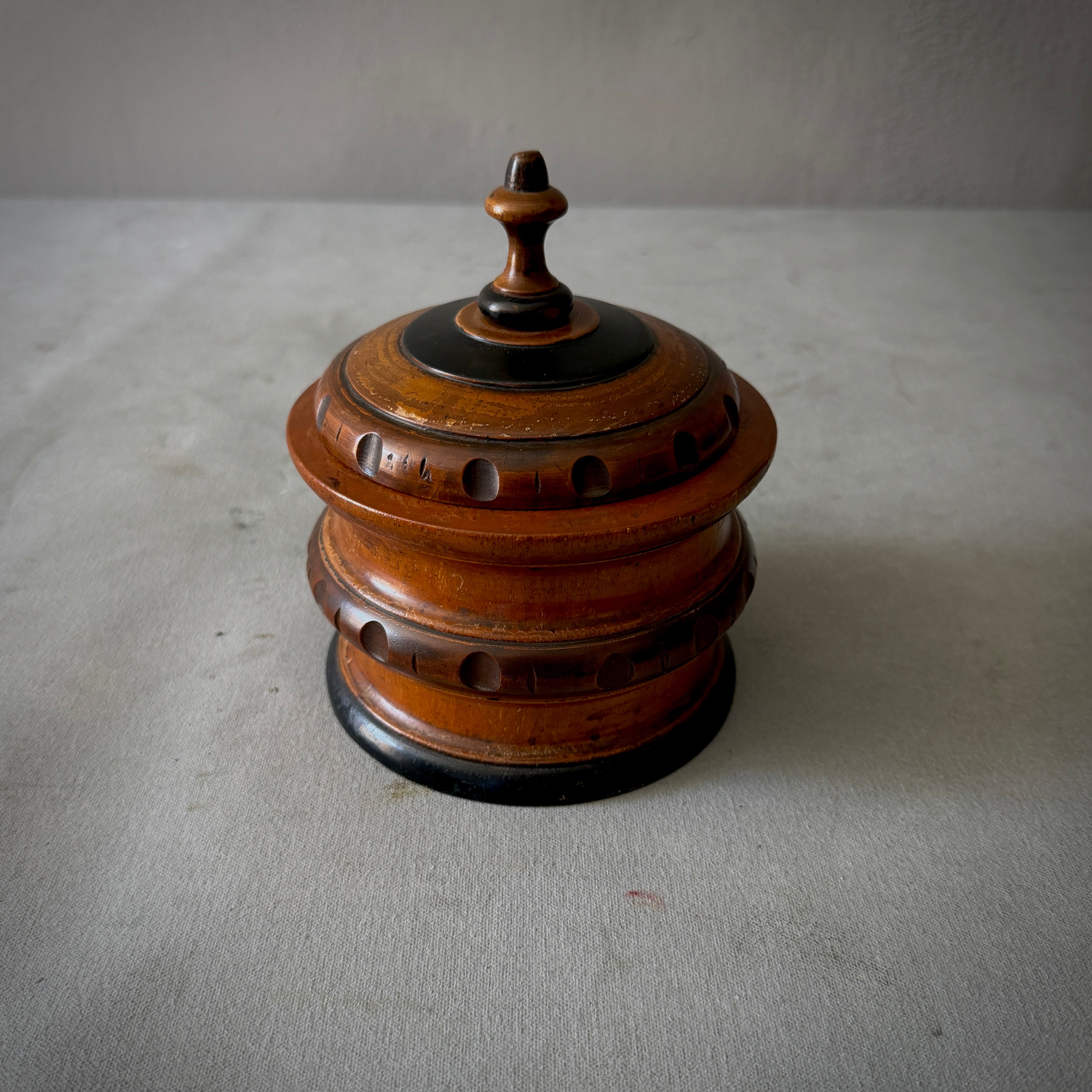 Turned Fruitwood Tobacco Jar with Carved Band Detail
