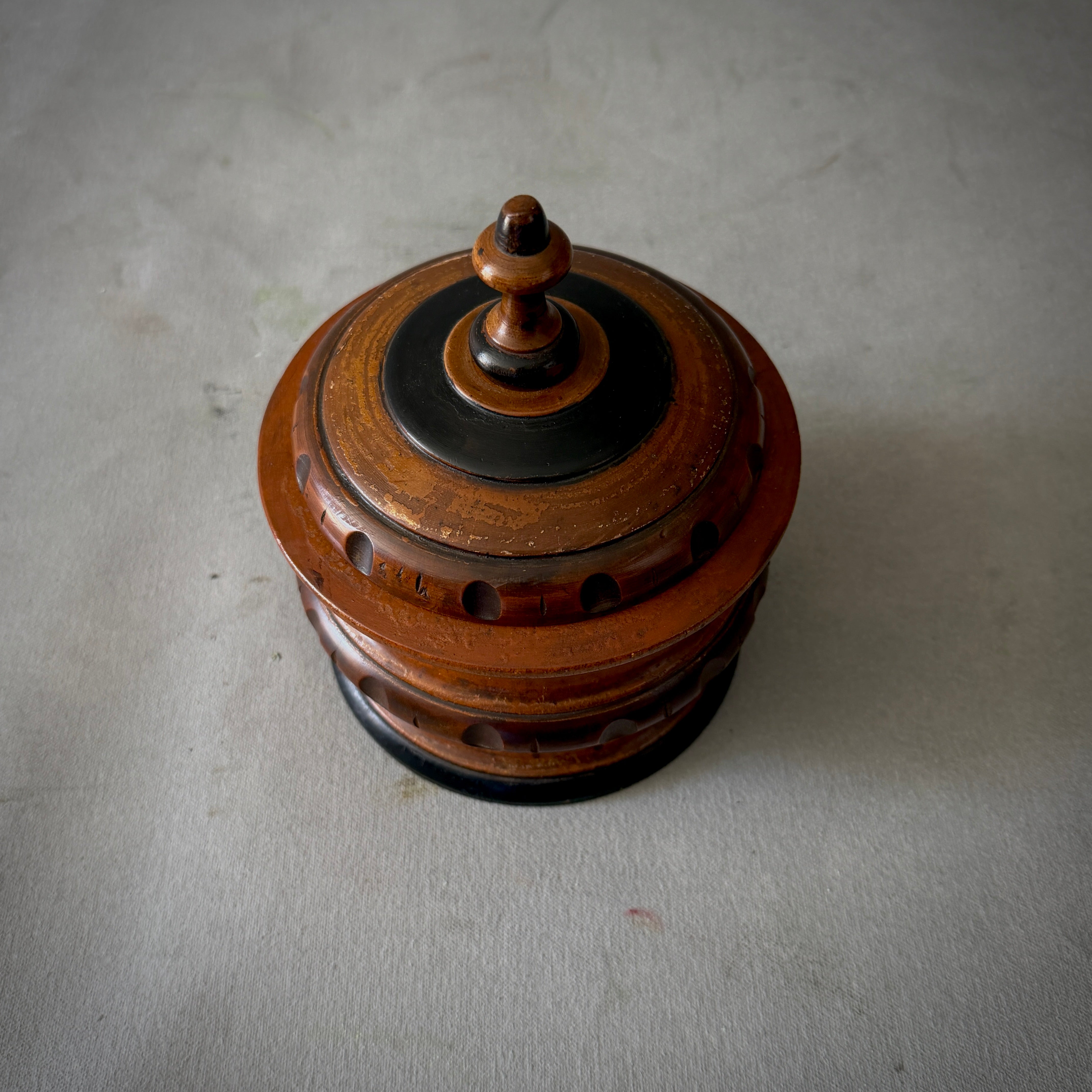 Turned Fruitwood Tobacco Jar with Carved Band Detail