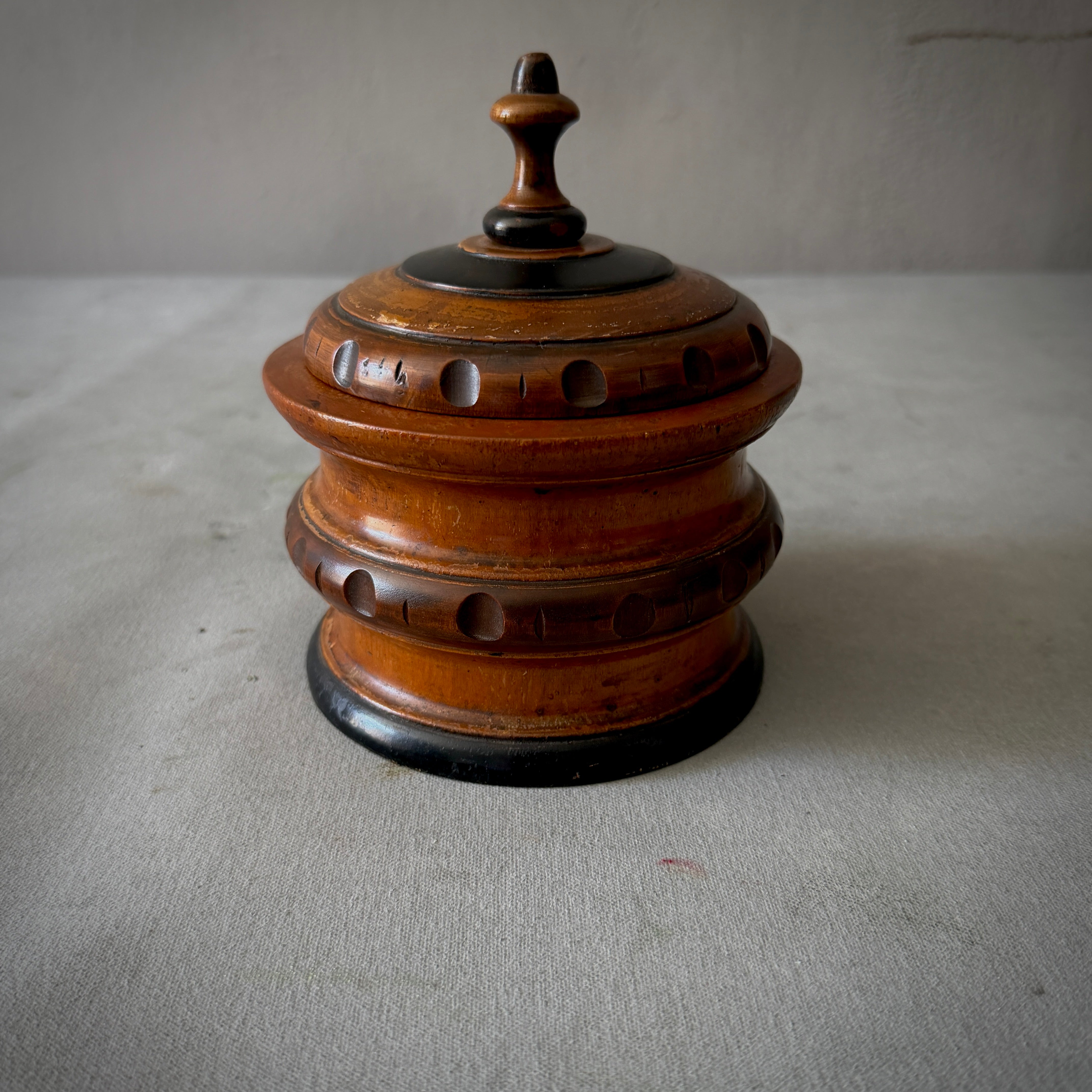 Turned Fruitwood Tobacco Jar with Carved Band Detail