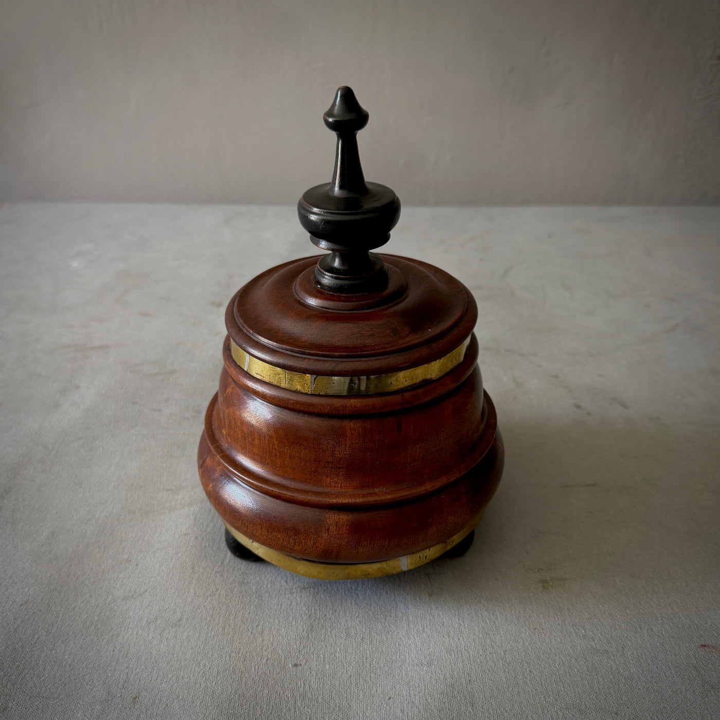 Large Fruitwood Tobacco Jar with Brass Banding