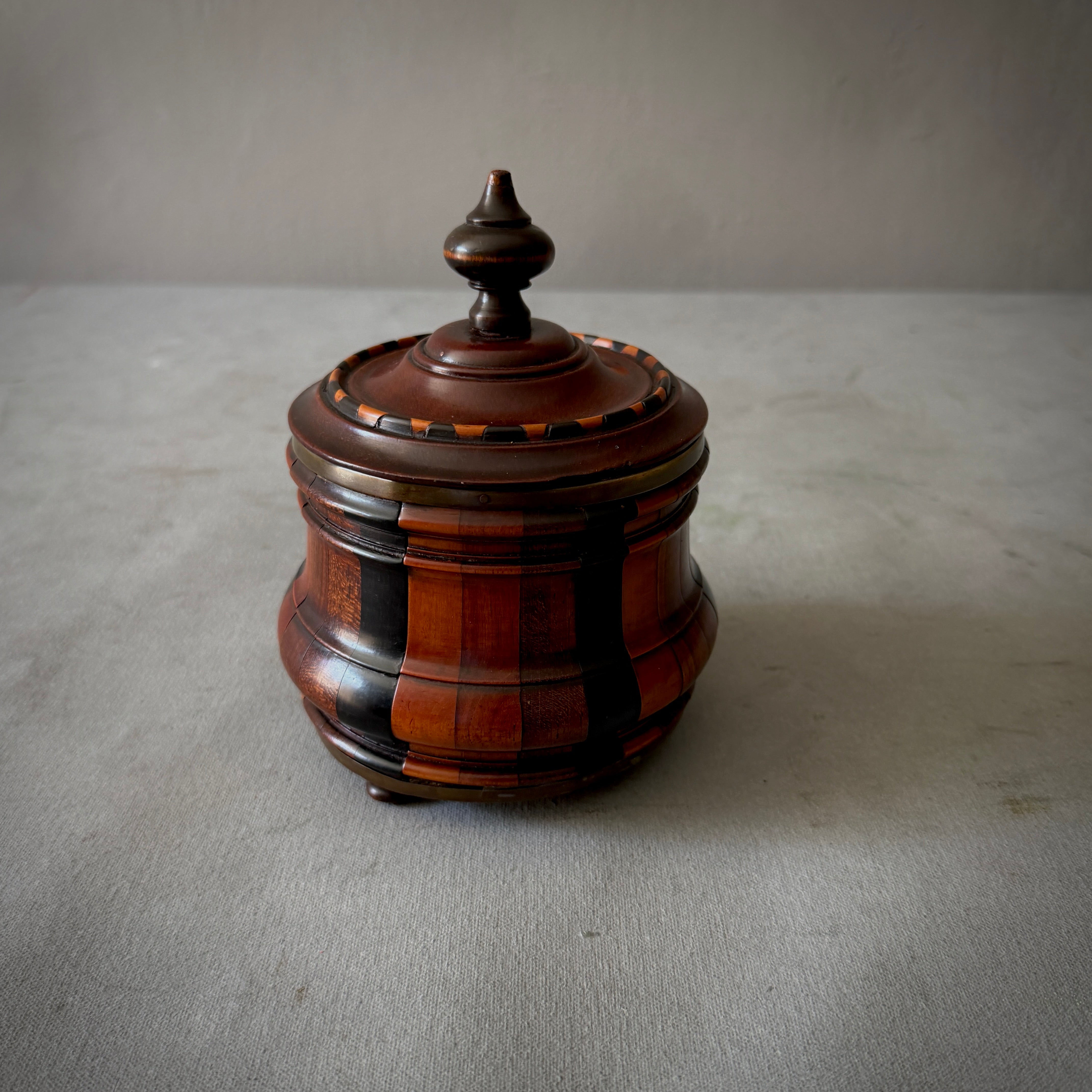 Banded Fruitwood Tobacco Jar with Ebonized Accents