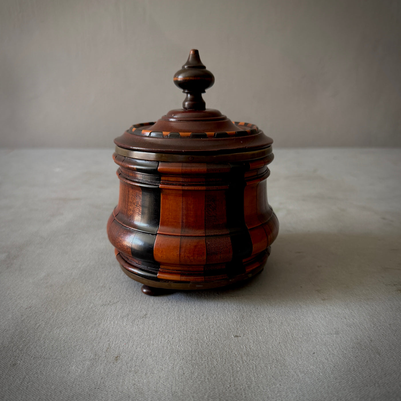 Banded Fruitwood Tobacco Jar with Ebonized Accents
