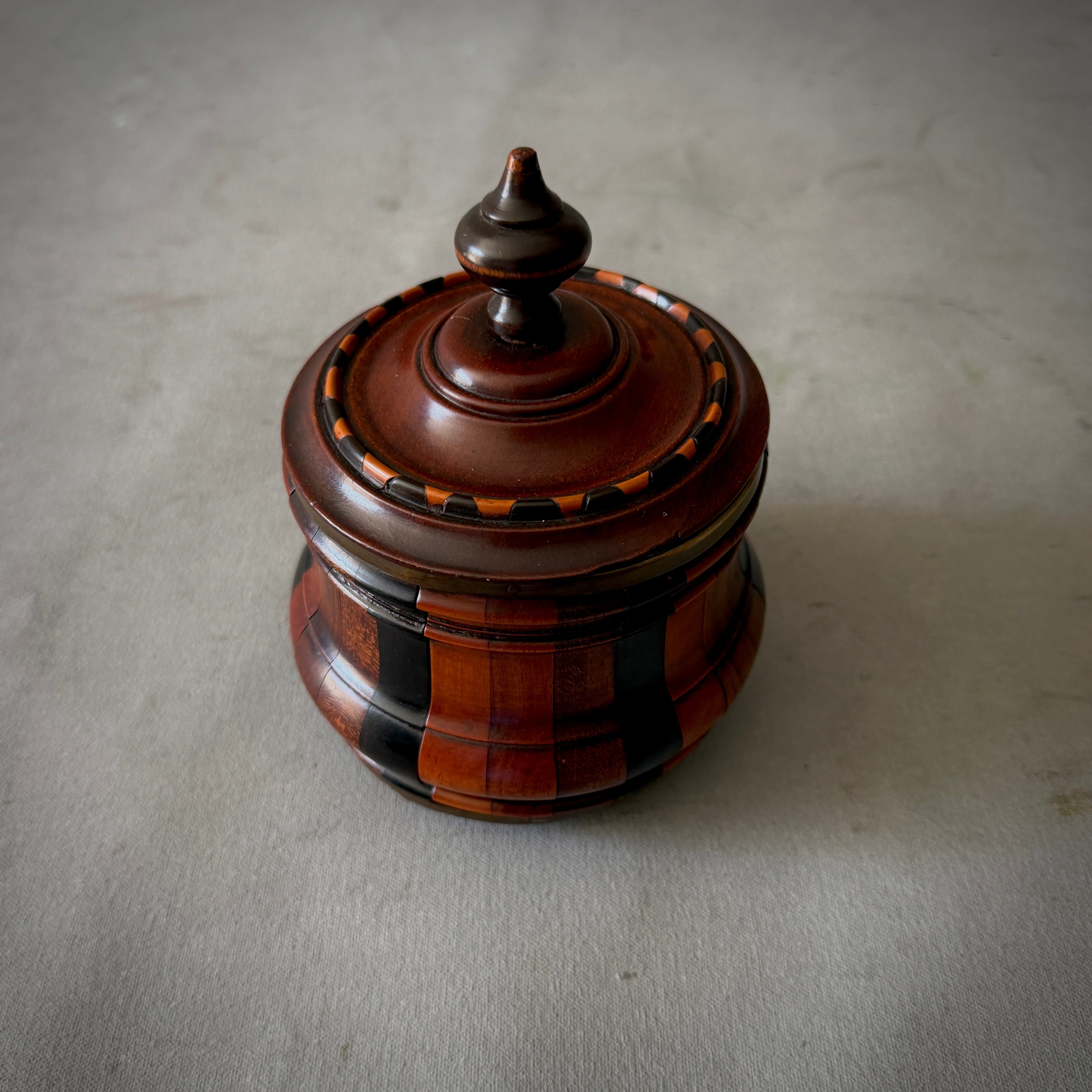 Banded Fruitwood Tobacco Jar with Ebonized Accents