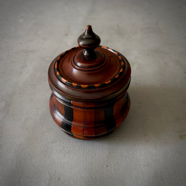 Banded Fruitwood Tobacco Jar with Ebonized Accents