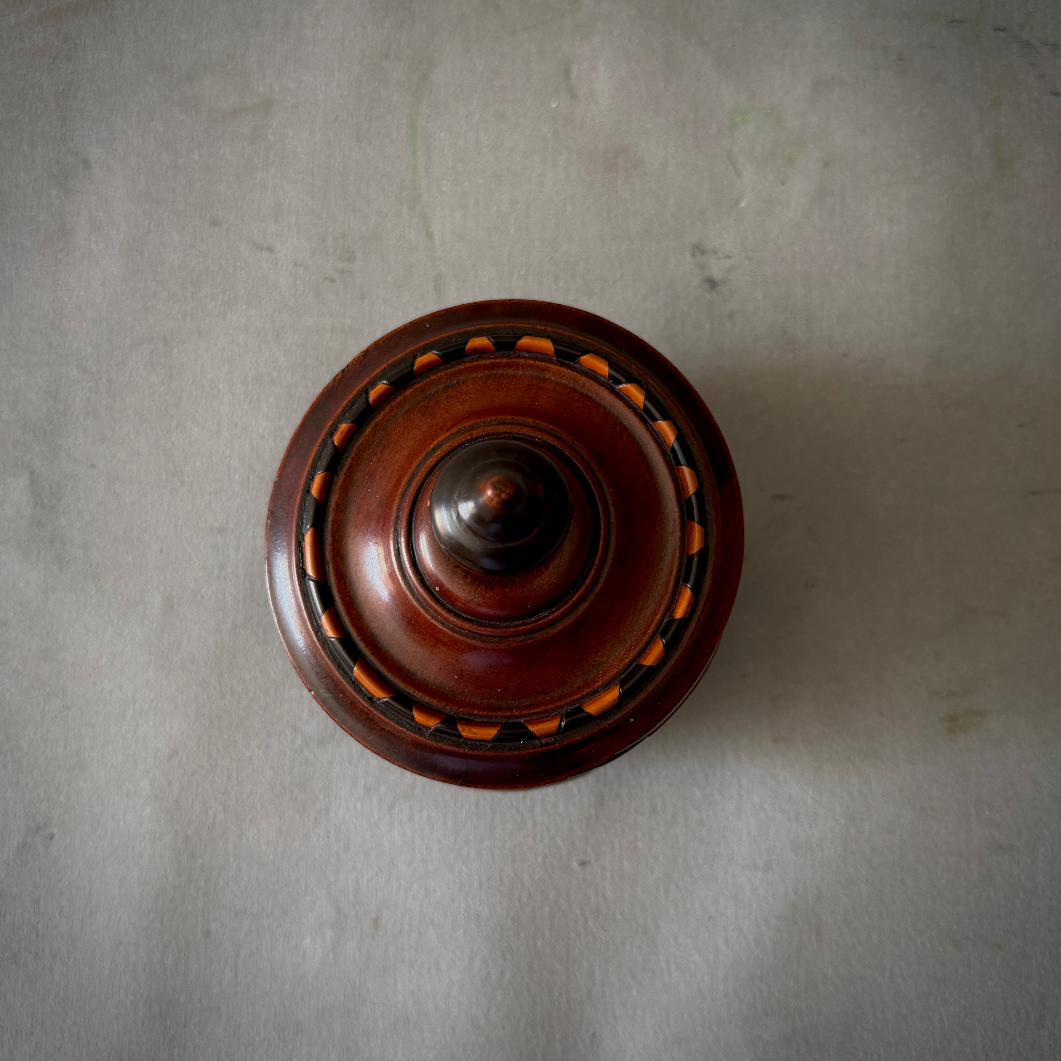 Banded Fruitwood Tobacco Jar with Ebonized Accents