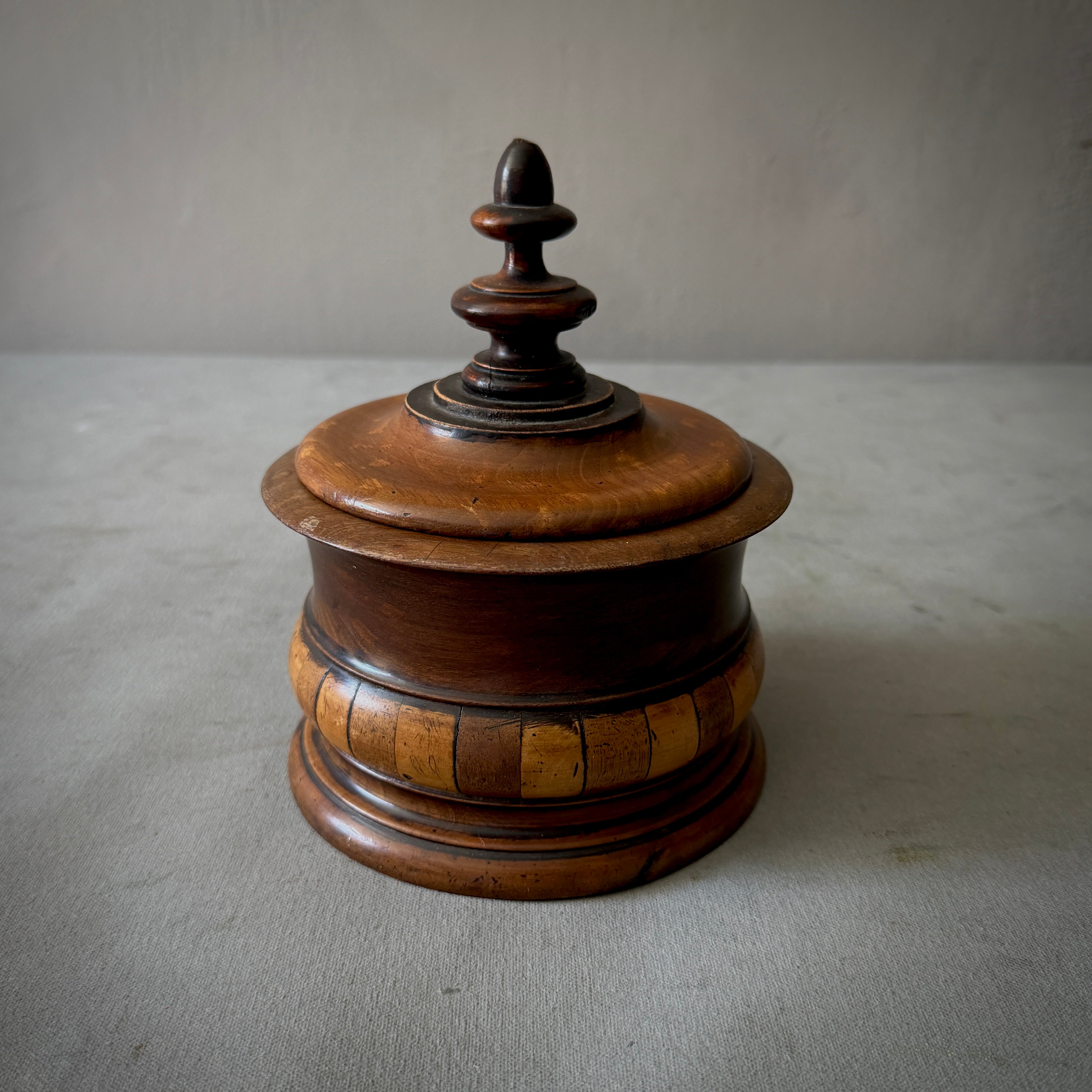 Turned Fruitwood Tobacco Jar with Wide Flared Lid