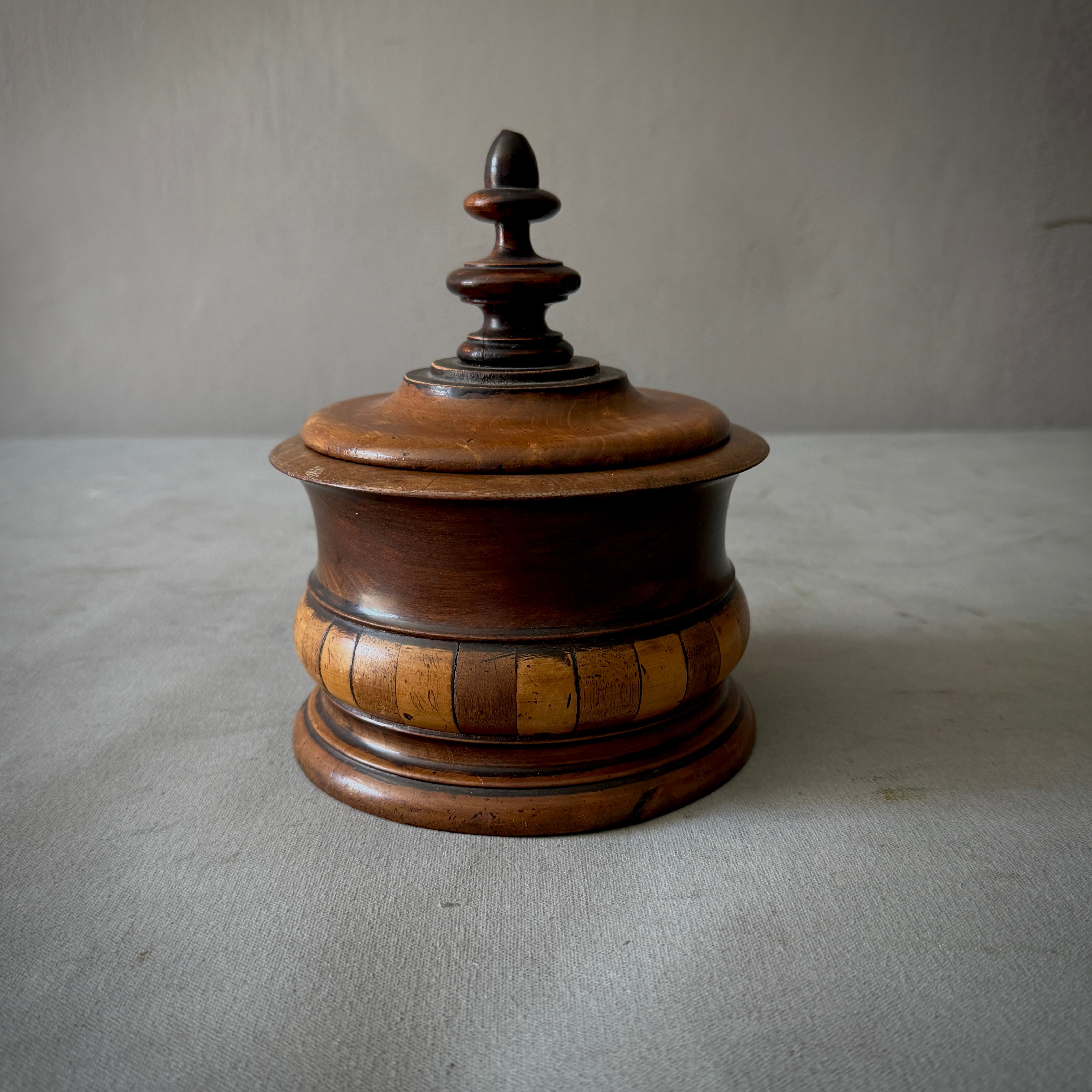 Turned Fruitwood Tobacco Jar with Wide Flared Lid